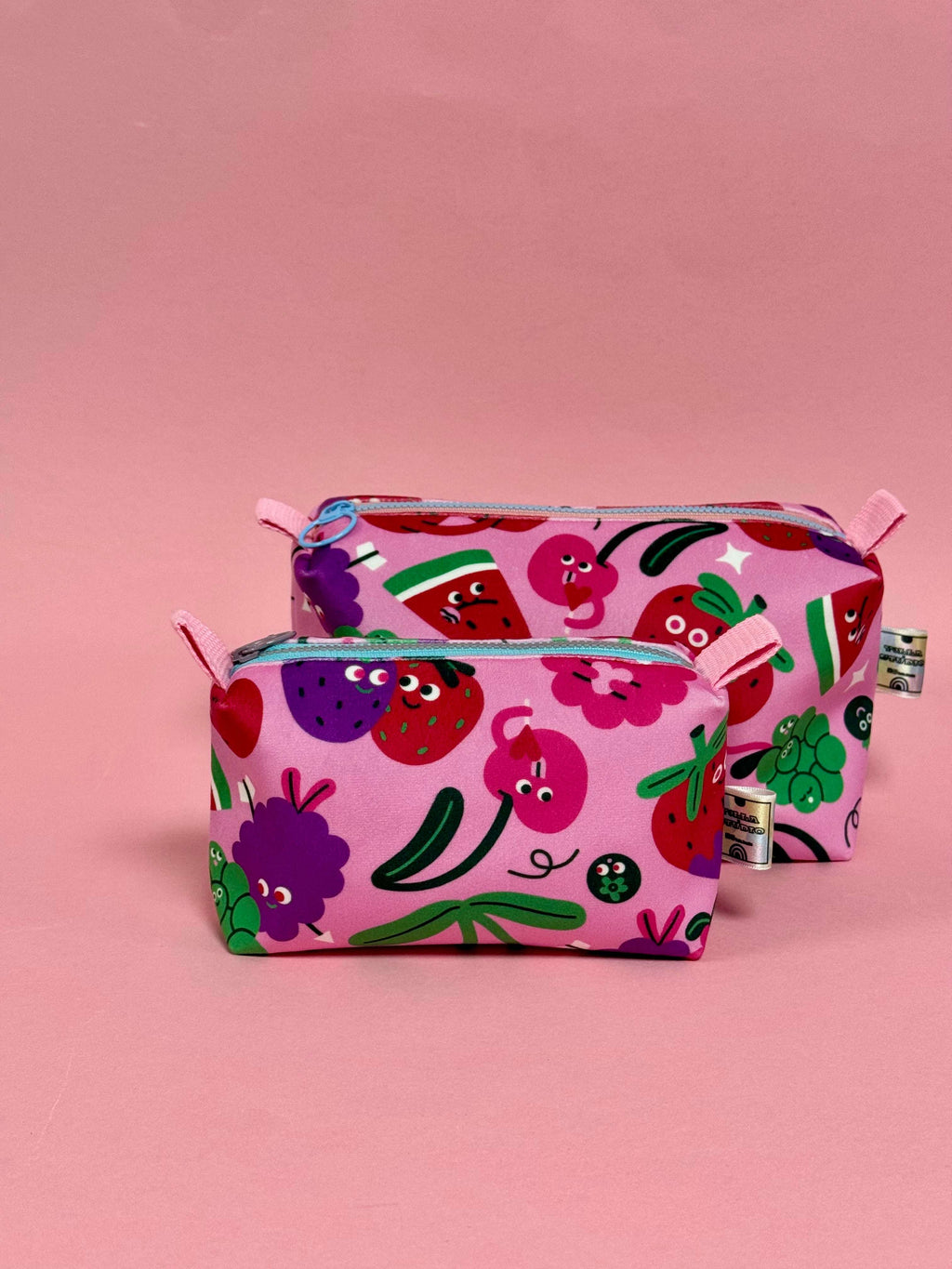 Mini Velvet Boxy Pouch -Fruity Illustration Travel Case - Dundee Made