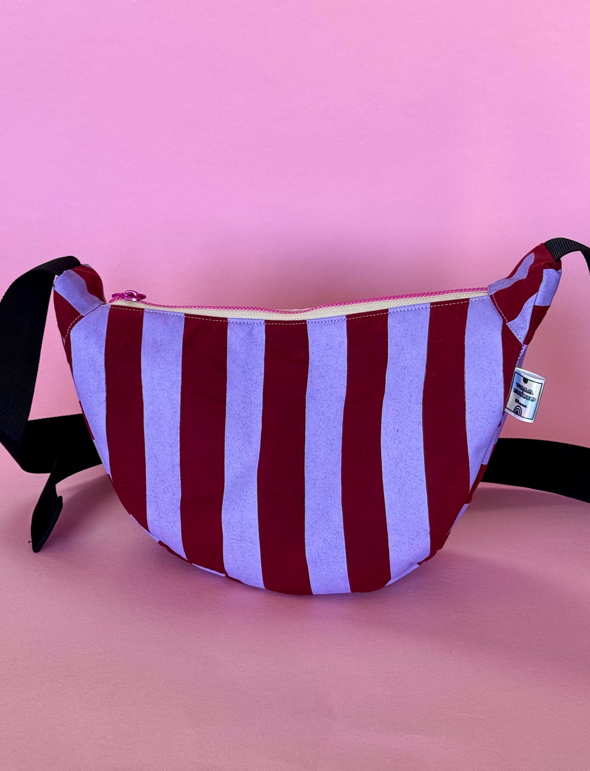 Purple and Dark Red Stripes Sling Bag | Crossbody Bag | Adjustable Waxed Cotton Bag |Stripy Pattern Bag