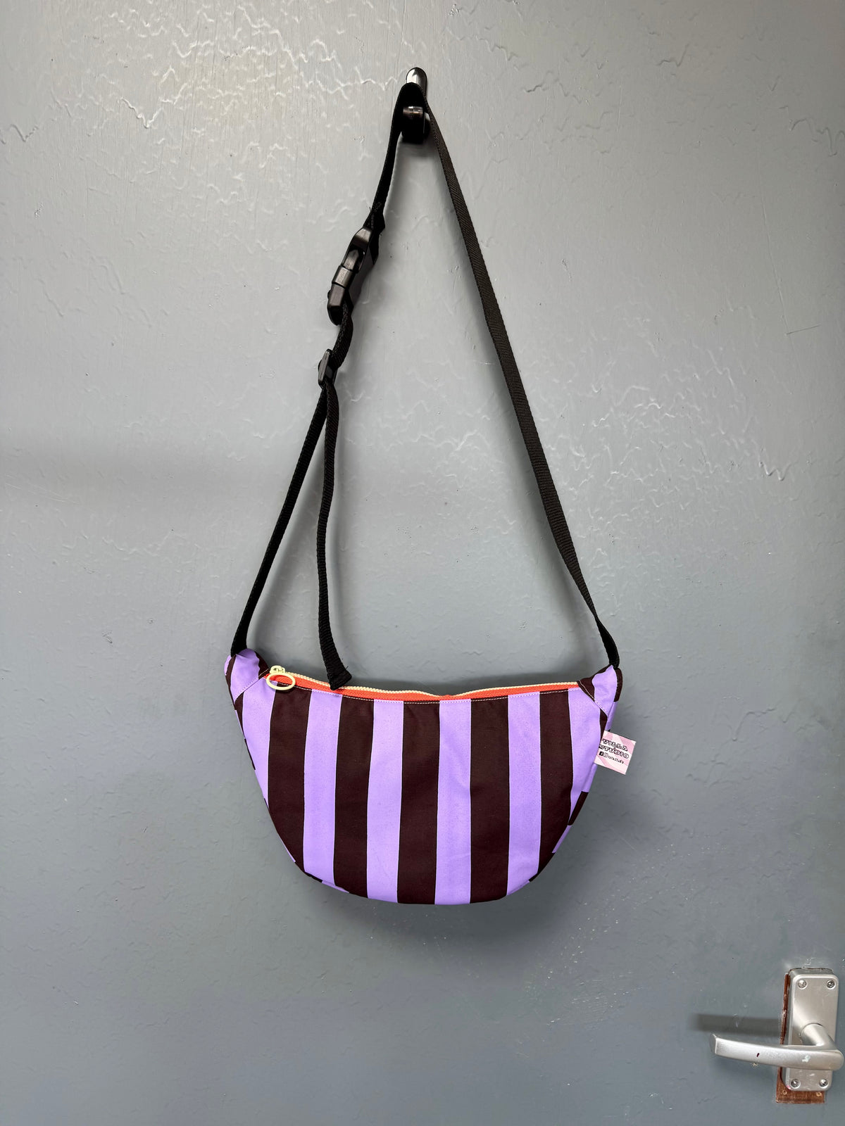Purple and Burgundy Stripes Sling Bag | Crossbody Bag | Adjustable Waxed Cotton Bag |Stripy Pattern Bag