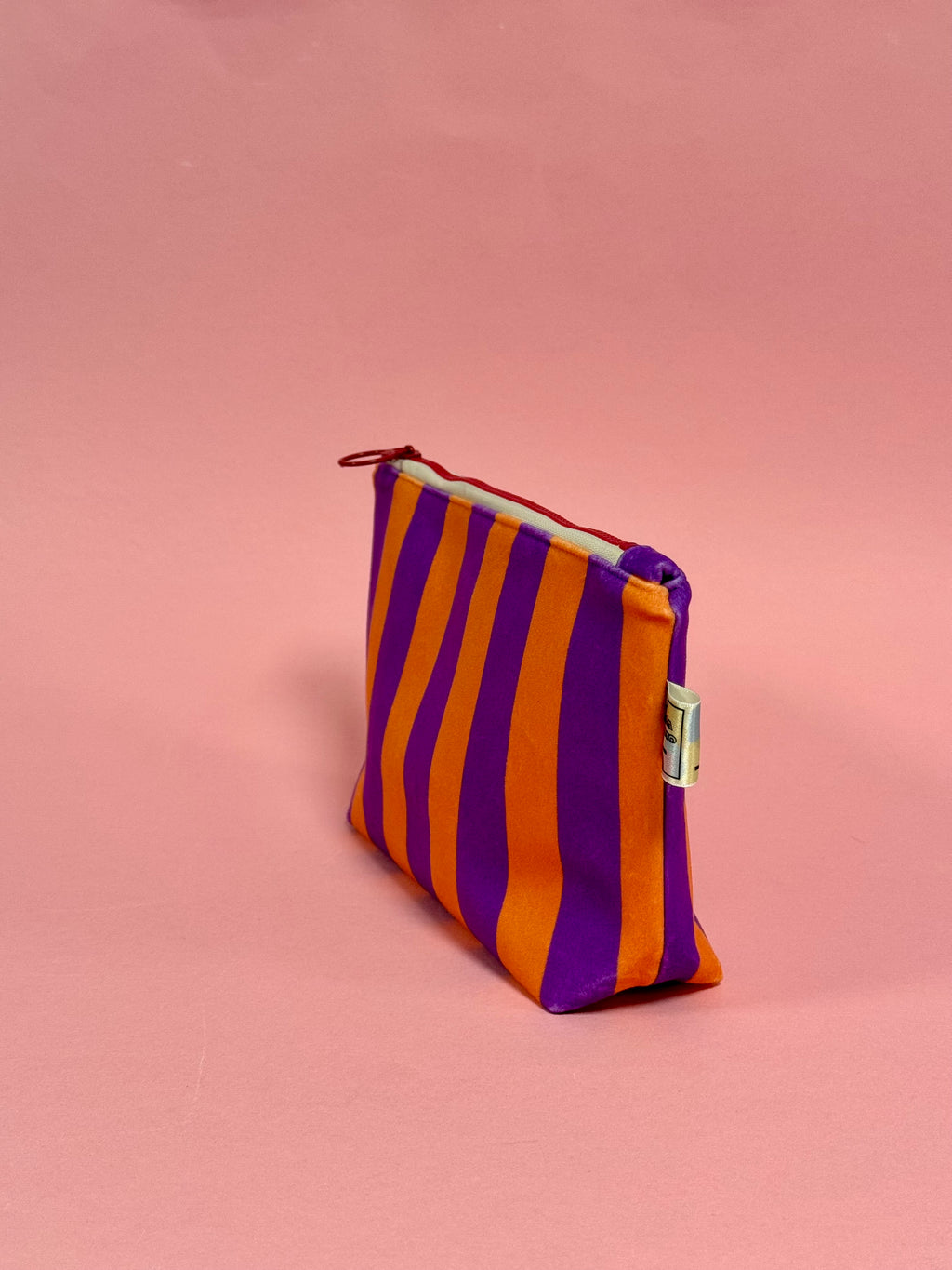 Striped Velvet Cosmetic Bag | Waterproof Lining