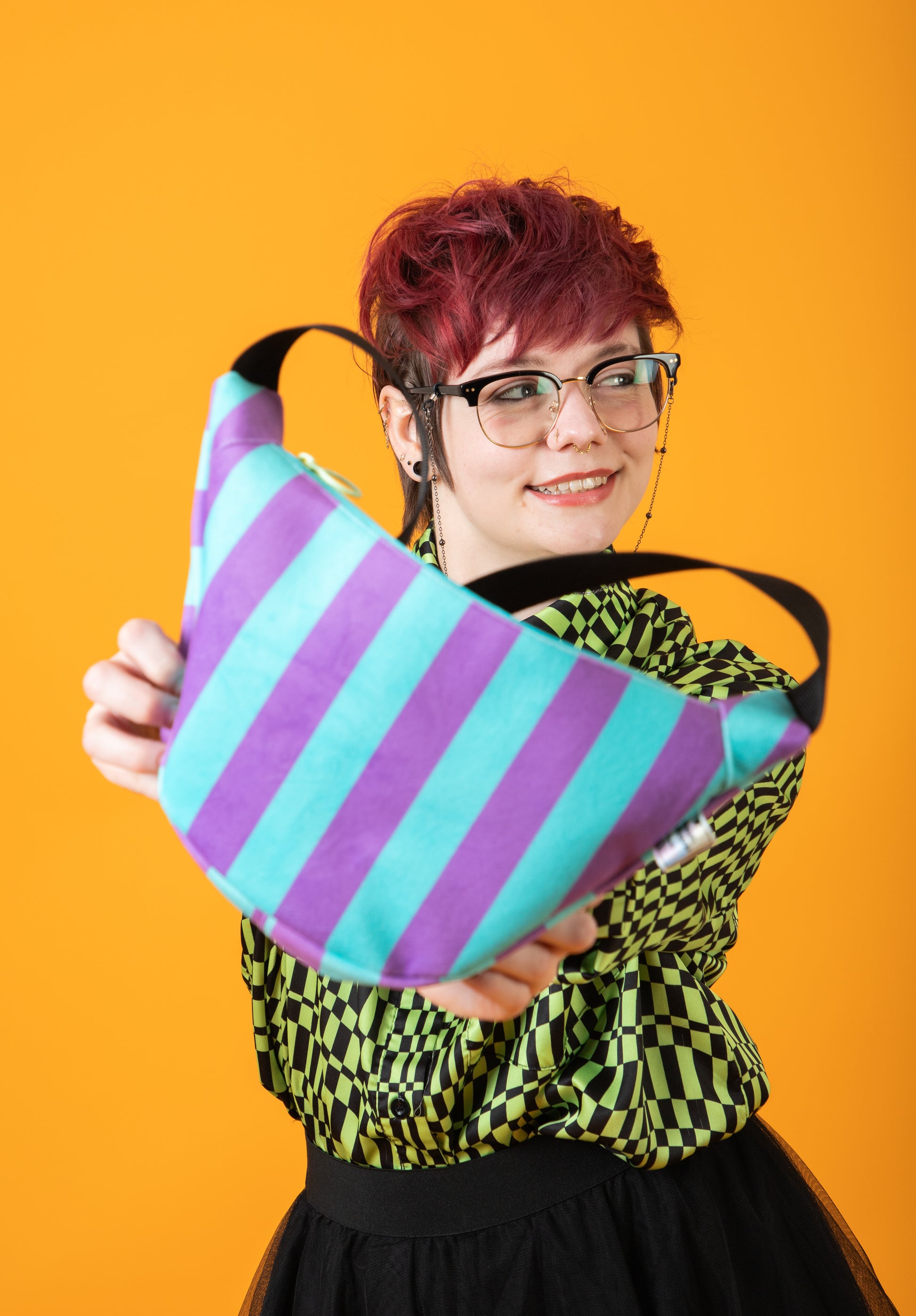 Luxury Striped Velvet Sling Bag – Waterproof Lining