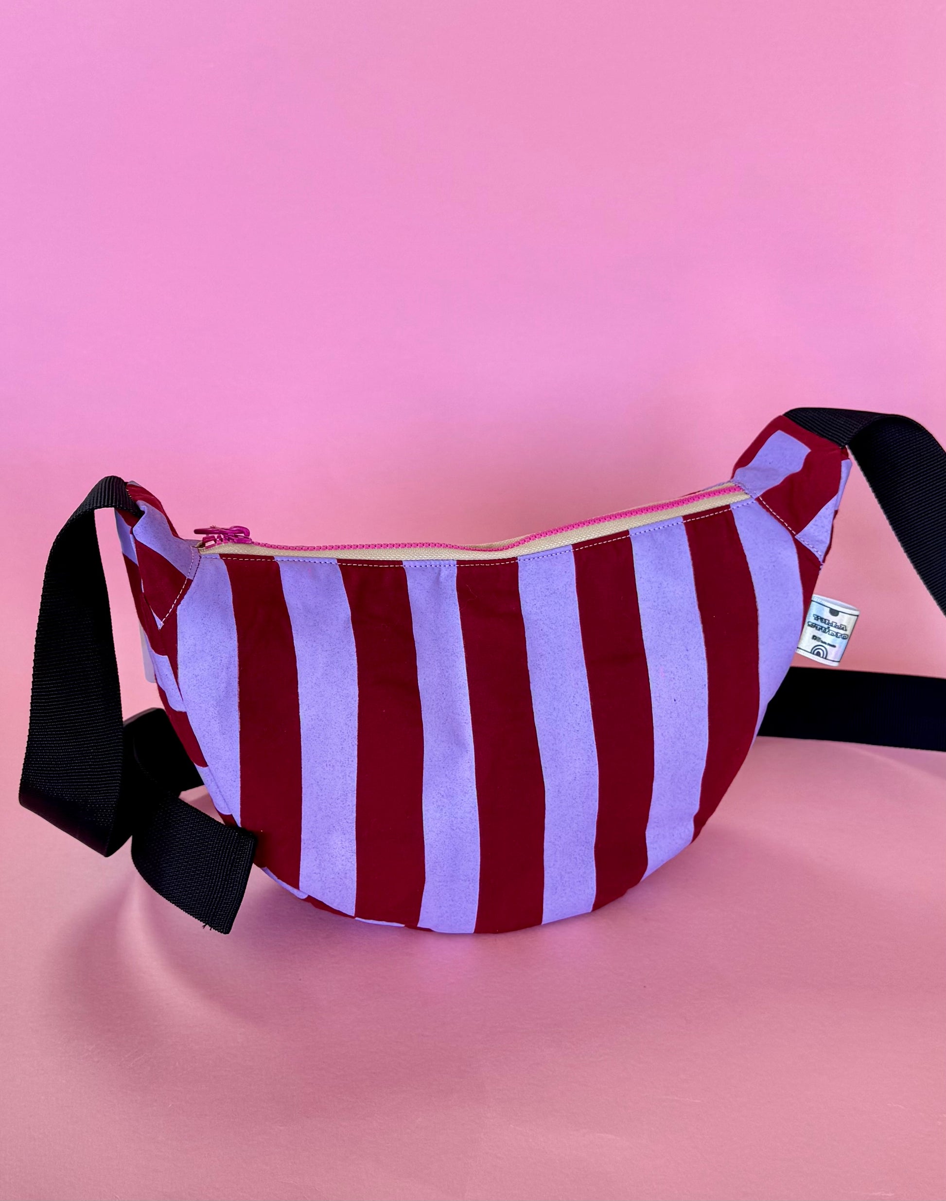 Purple and Dark Red Stripes Sling Bag | Crossbody Bag | Adjustable Waxed Cotton Bag |Stripy Pattern Bag
