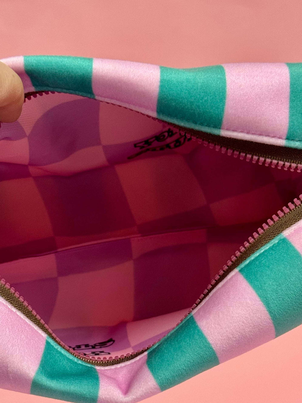 Striped Velvet Cosmetic Bag | Waterproof Lining