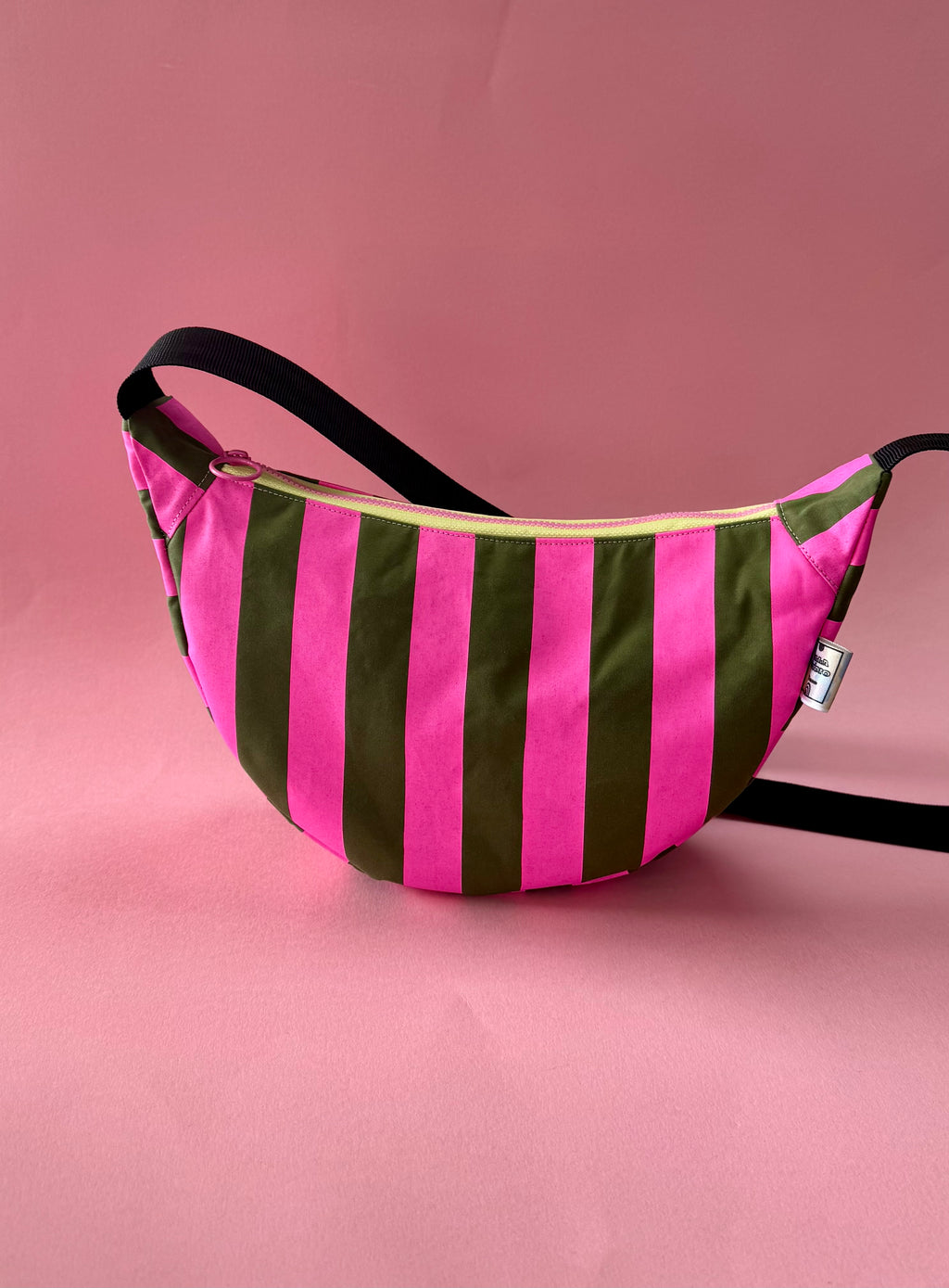 Pink and Green Stripes Sling Bag | Crossbody Bag | Adjustable Waxed Cotton Bag |Stripy Pattern Bag