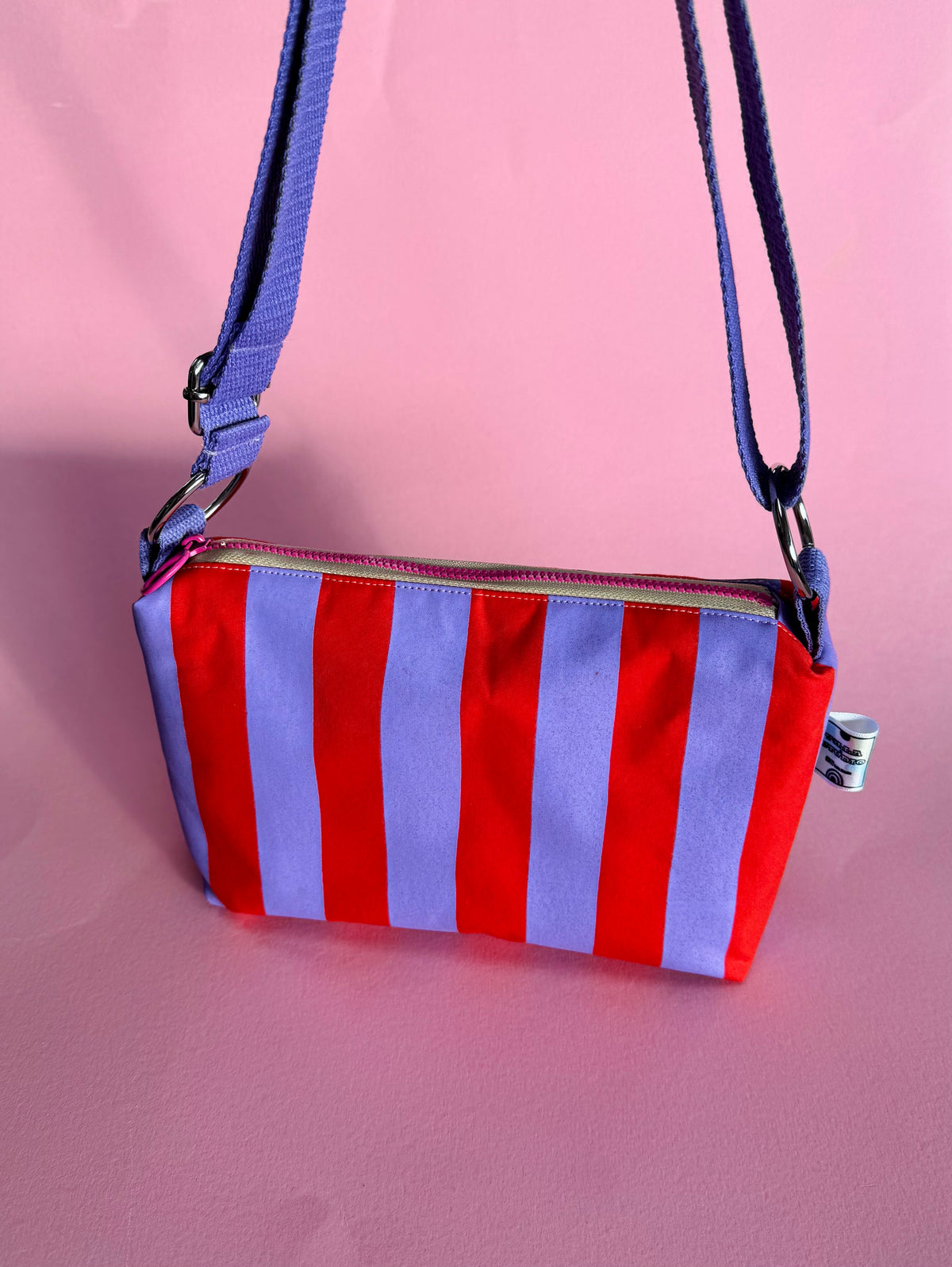 Purple and Red Crossbody Bag | Adjustable Waxed Cotton Bag |Stripy Pattern Bag