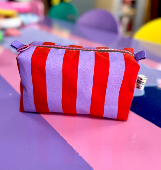 Versatile Boxy Pouch for Travel & Accessories | Red and Purple Stripey Pattern Travel Bag