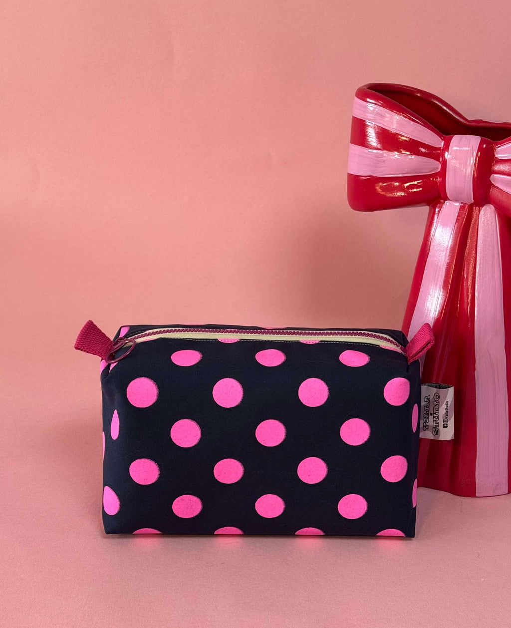 Versatile Boxy Pouch for Travel & Accessories |Pink and Navy Blue Polka Dots Travel Bag