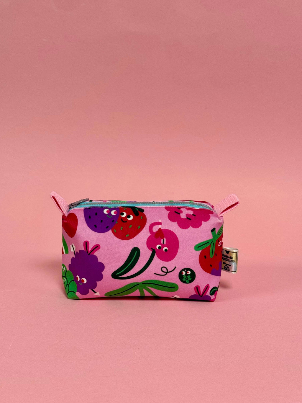 Mini Velvet Boxy Pouch -Fruity Illustration Travel Case - Dundee Made