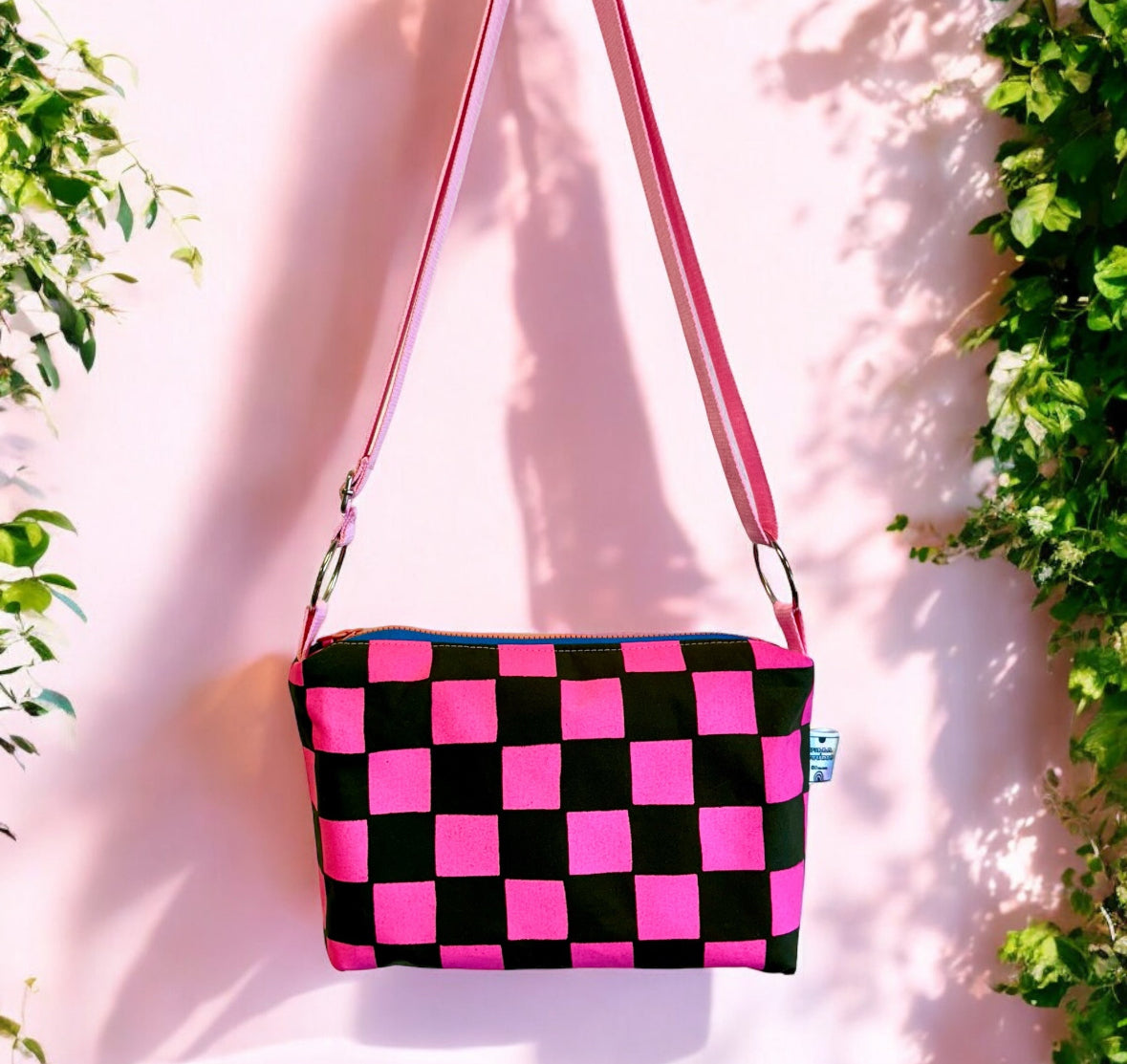 Crossbody Bag | Adjustable Waxed Cotton Bag |Checkered Pattern Bag