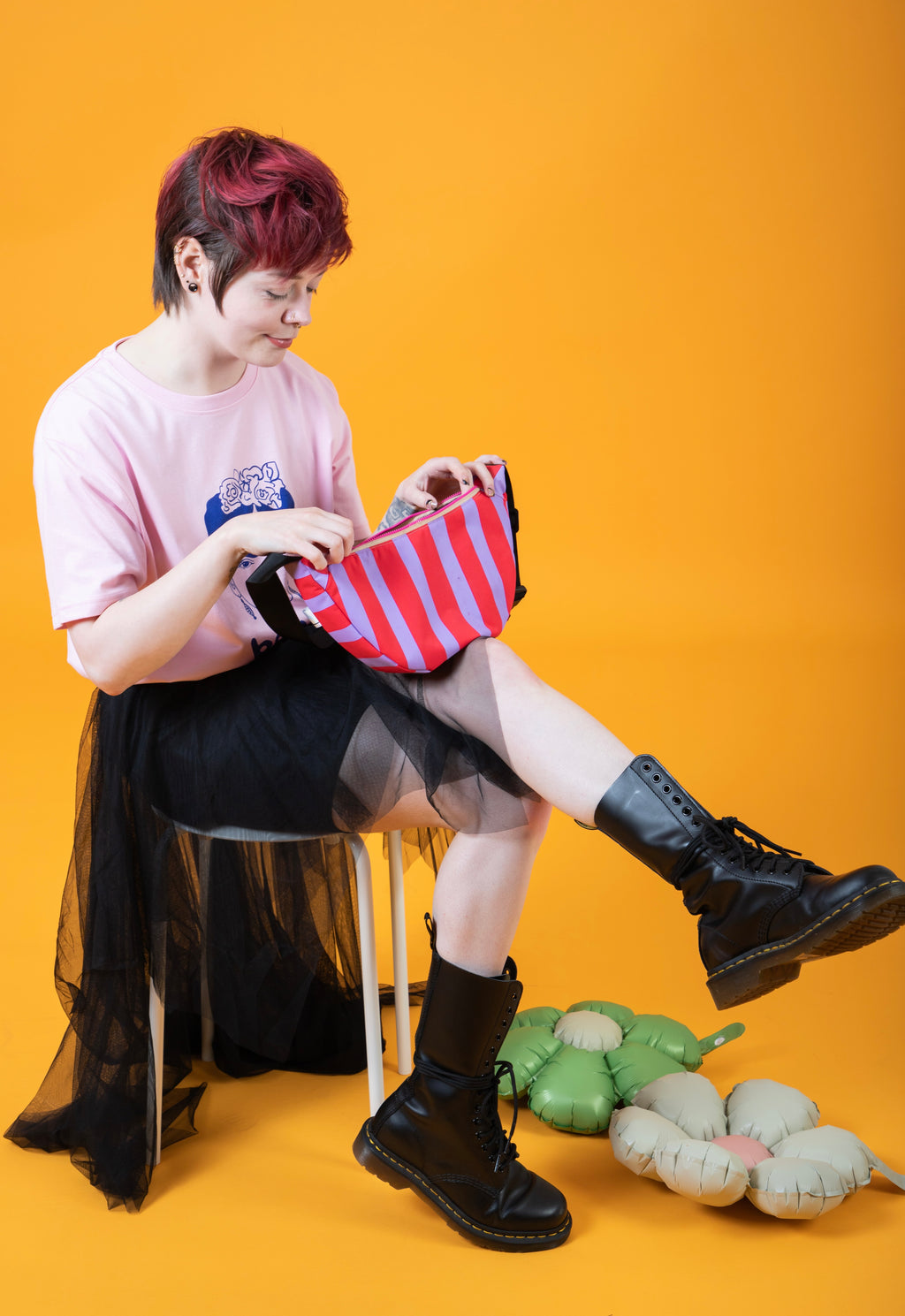 Purple and Red Sling Bag | Crossbody Bag | Adjustable Waxed Cotton Bag |Stripy Pattern Bag