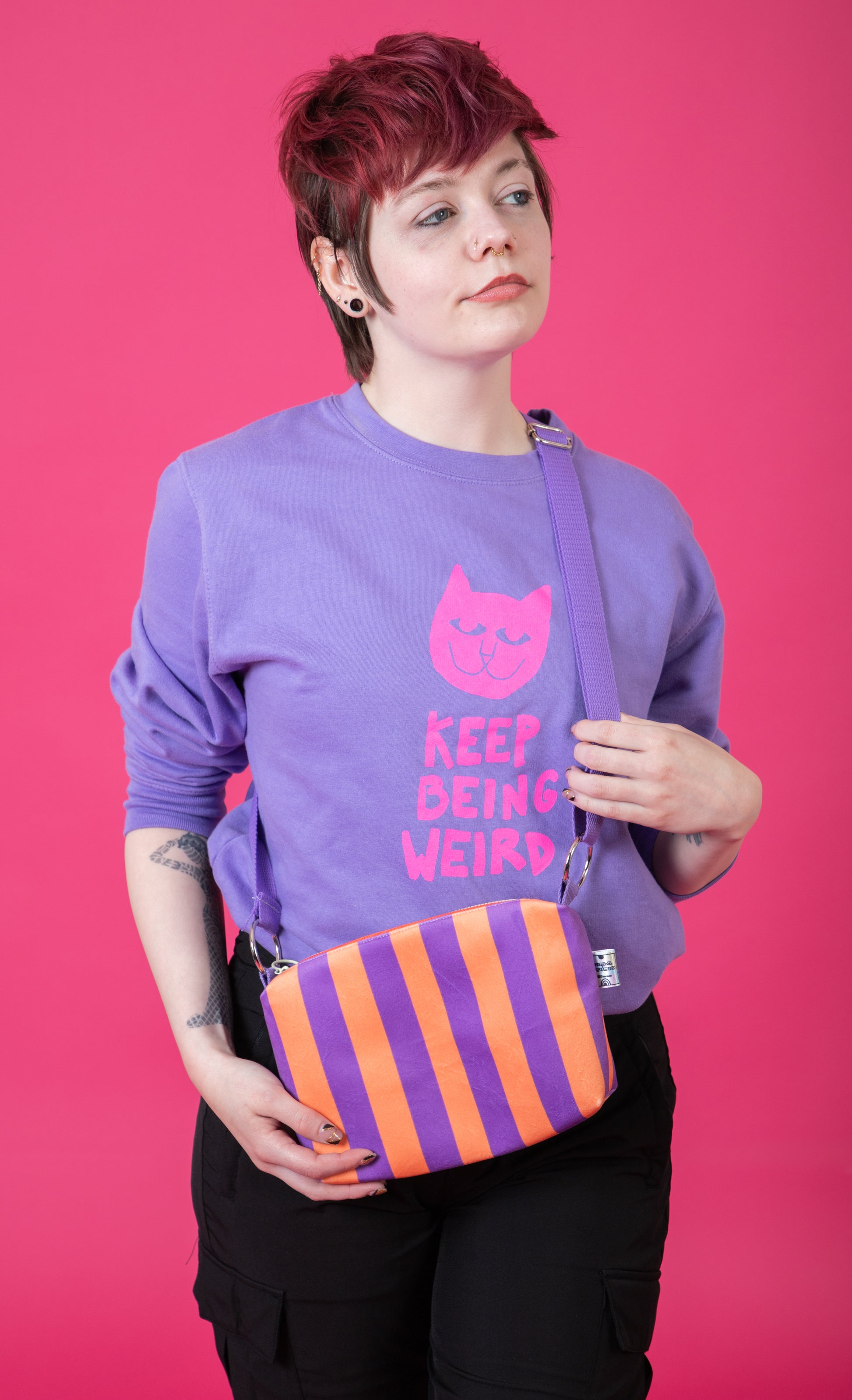 Striped Velvet Boxy Crossbody Bag | Waterproof Lining