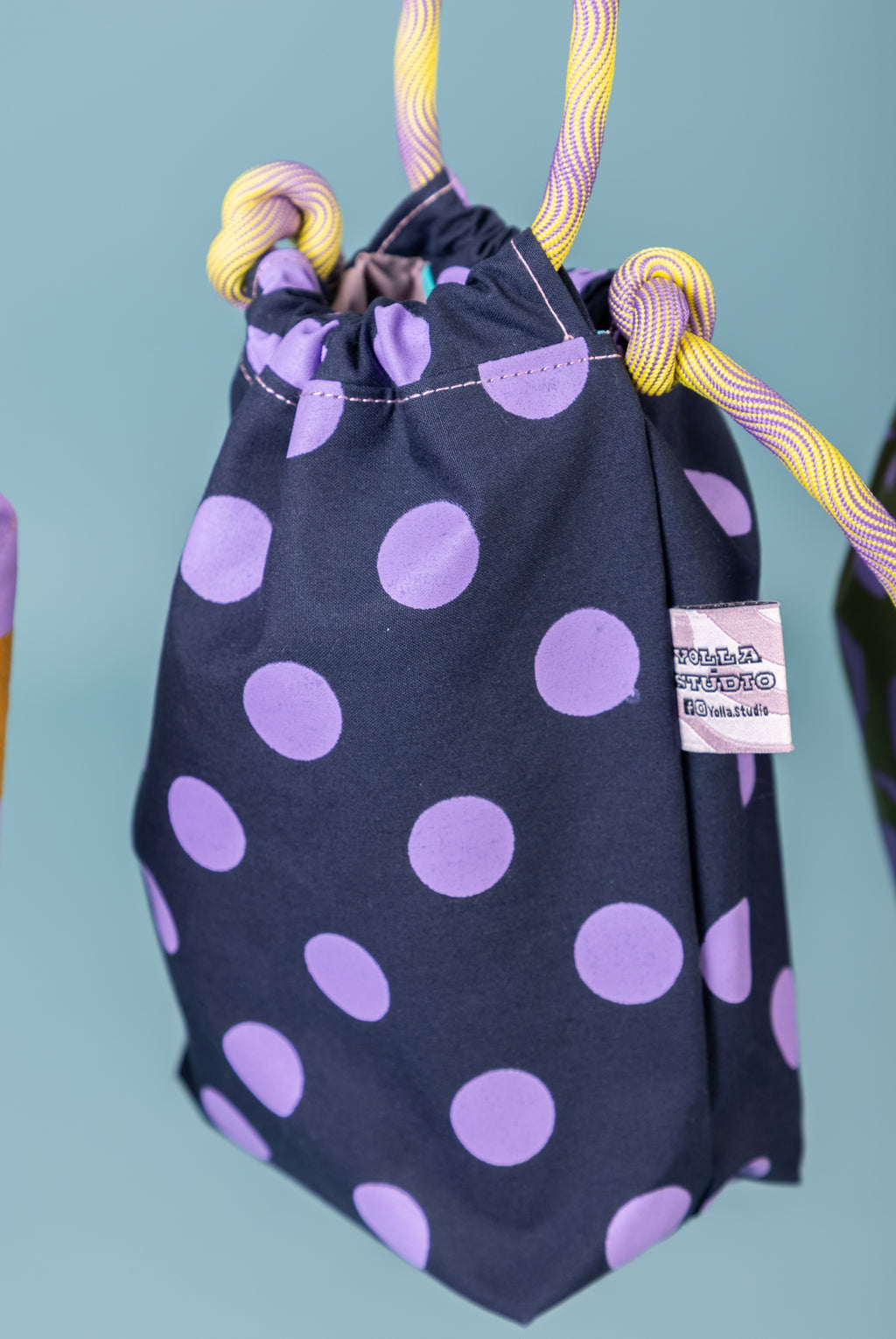 Mini Drawstring Crossbody - Funky Waxed Cotton Bag for Festivals & Dog Walks Polka Dots