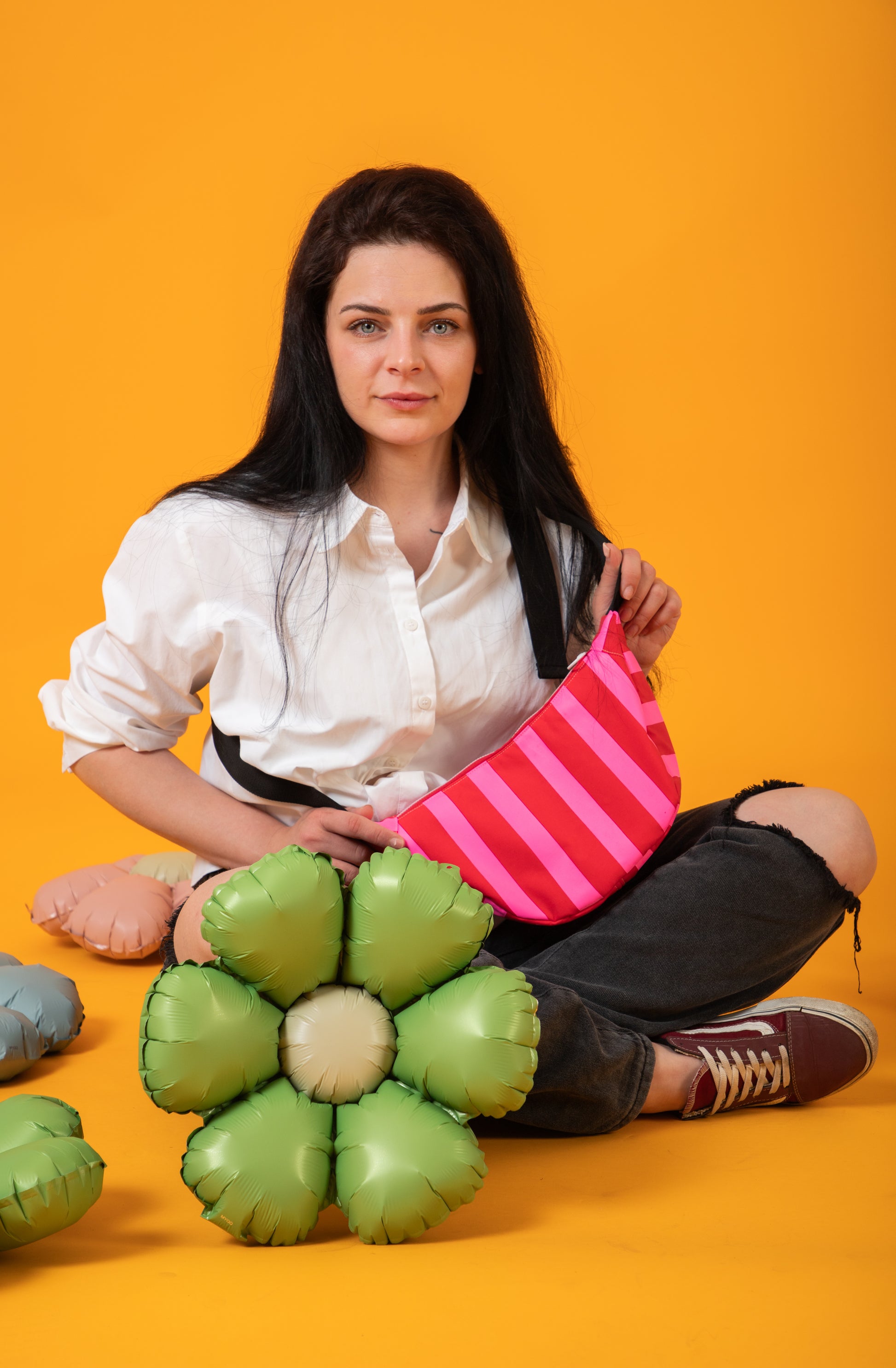 Pink and Red Sling Bag | Crossbody Bag | Adjustable Waxed Cotton Bag |Stripy Pattern Bag