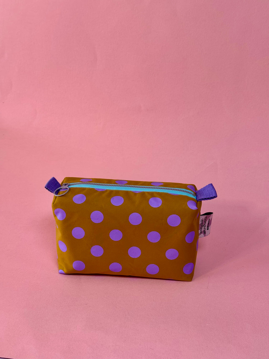 Versatile Boxy Pouch for Travel & Accessories |Purple and Mustard Polka Dots Travel Bag