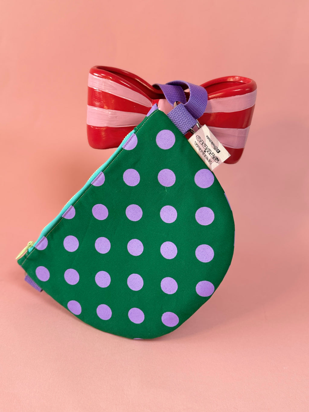 Trendy Purple and Green Polka Dots Semi Circle Crossbody Bag