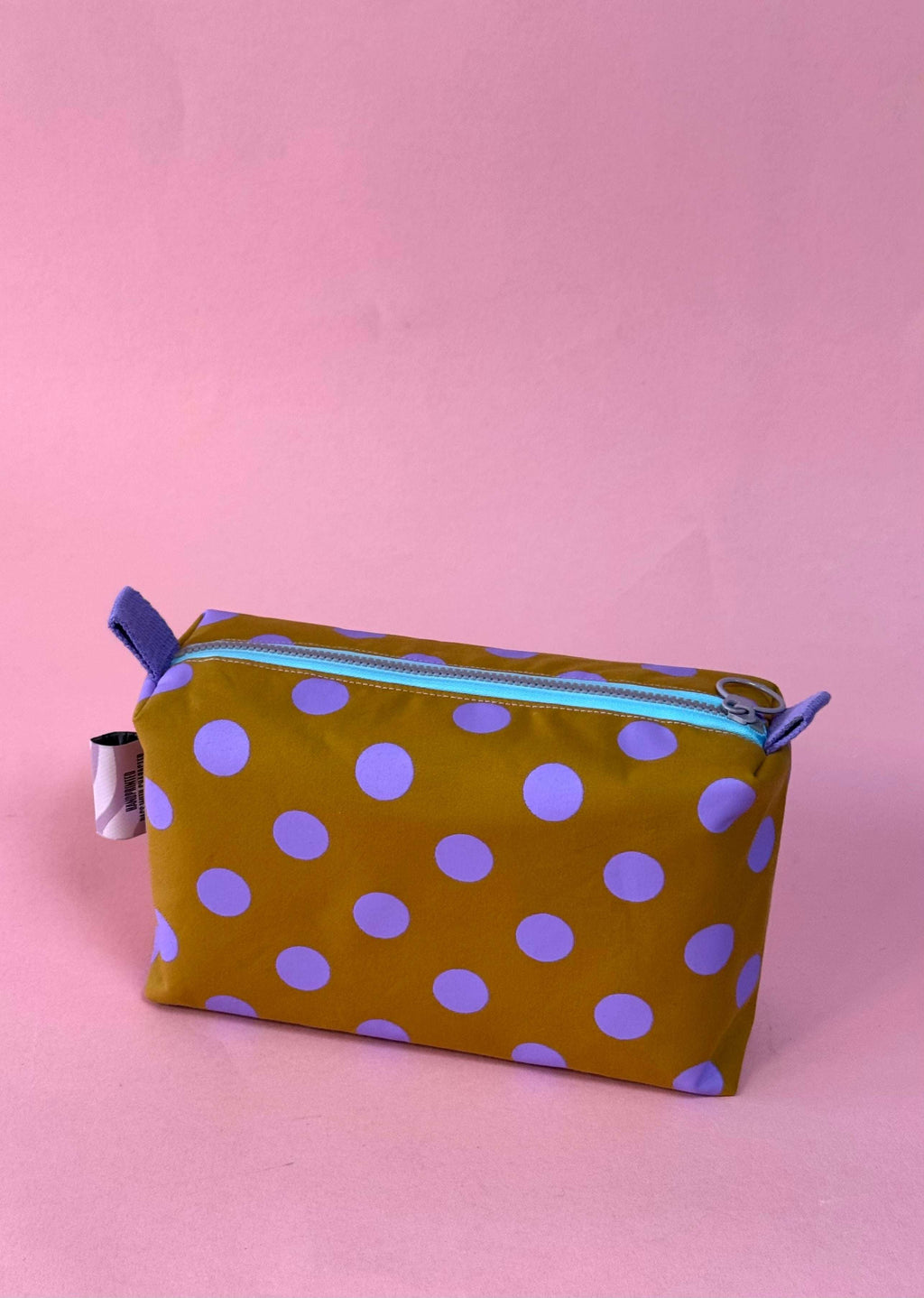 Versatile Boxy Pouch for Travel & Accessories |Purple and Mustard Polka Dots Travel Bag