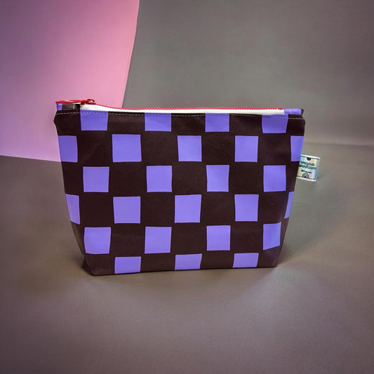 Handprinted Waxed Cotton Small Cosmetic Bag | Eco-Friendly Beauty Organiser for Travel and Daily Use