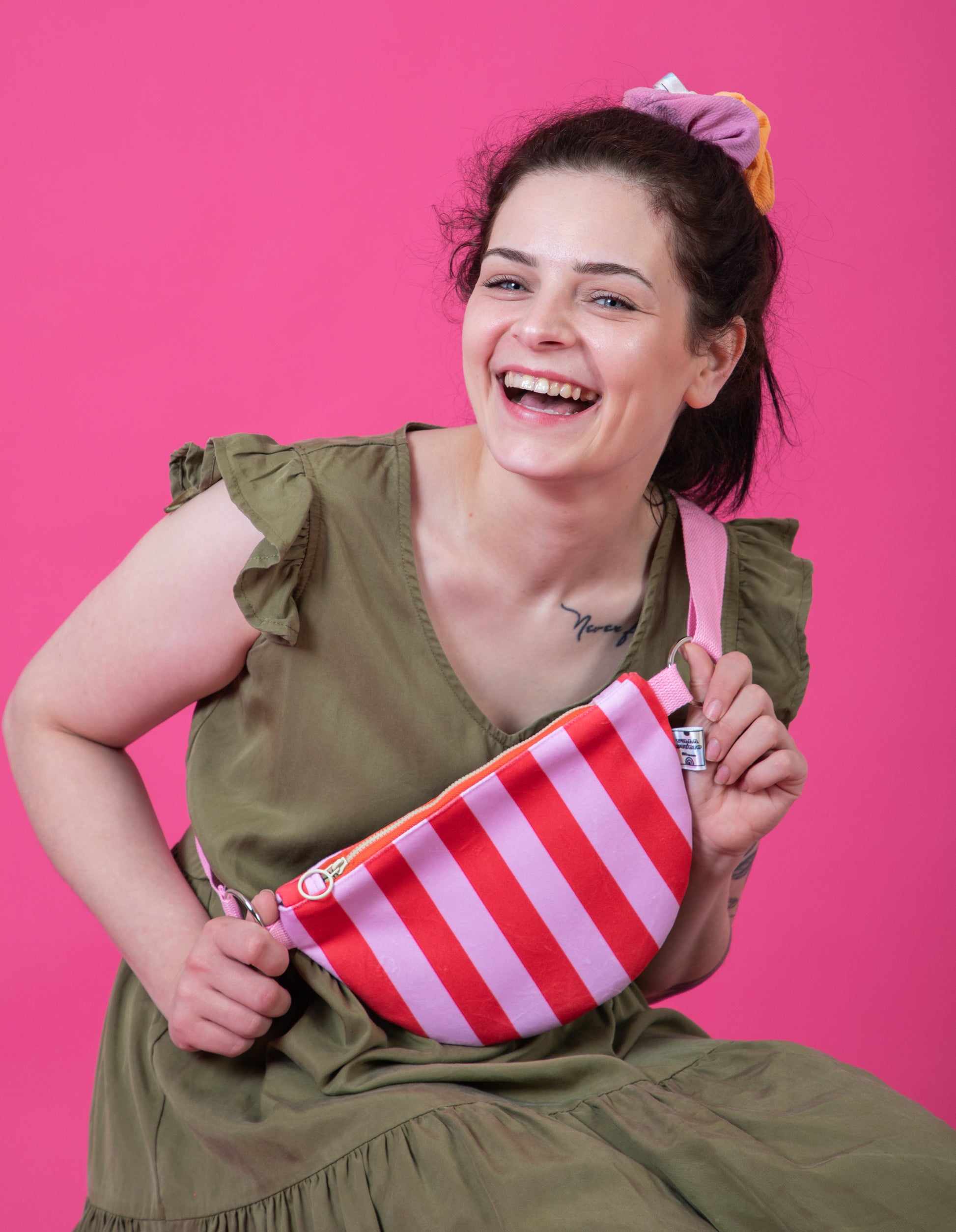 Striped Velvet Semi-Circle Crossbody Bag | Waterproof Lining