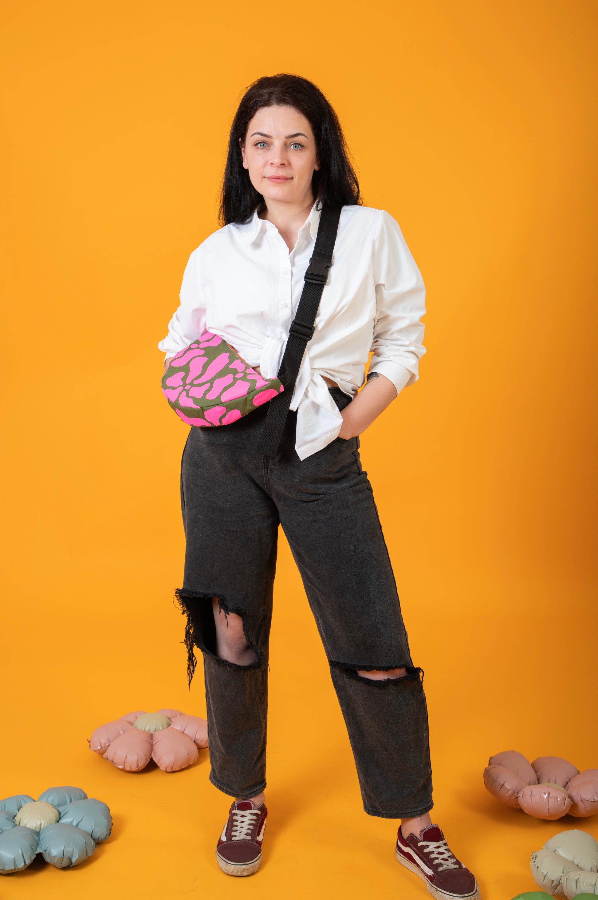 Floral Pattern Sling Bag | Crossbody Bag | Adjustable Waxed Cotton Bag