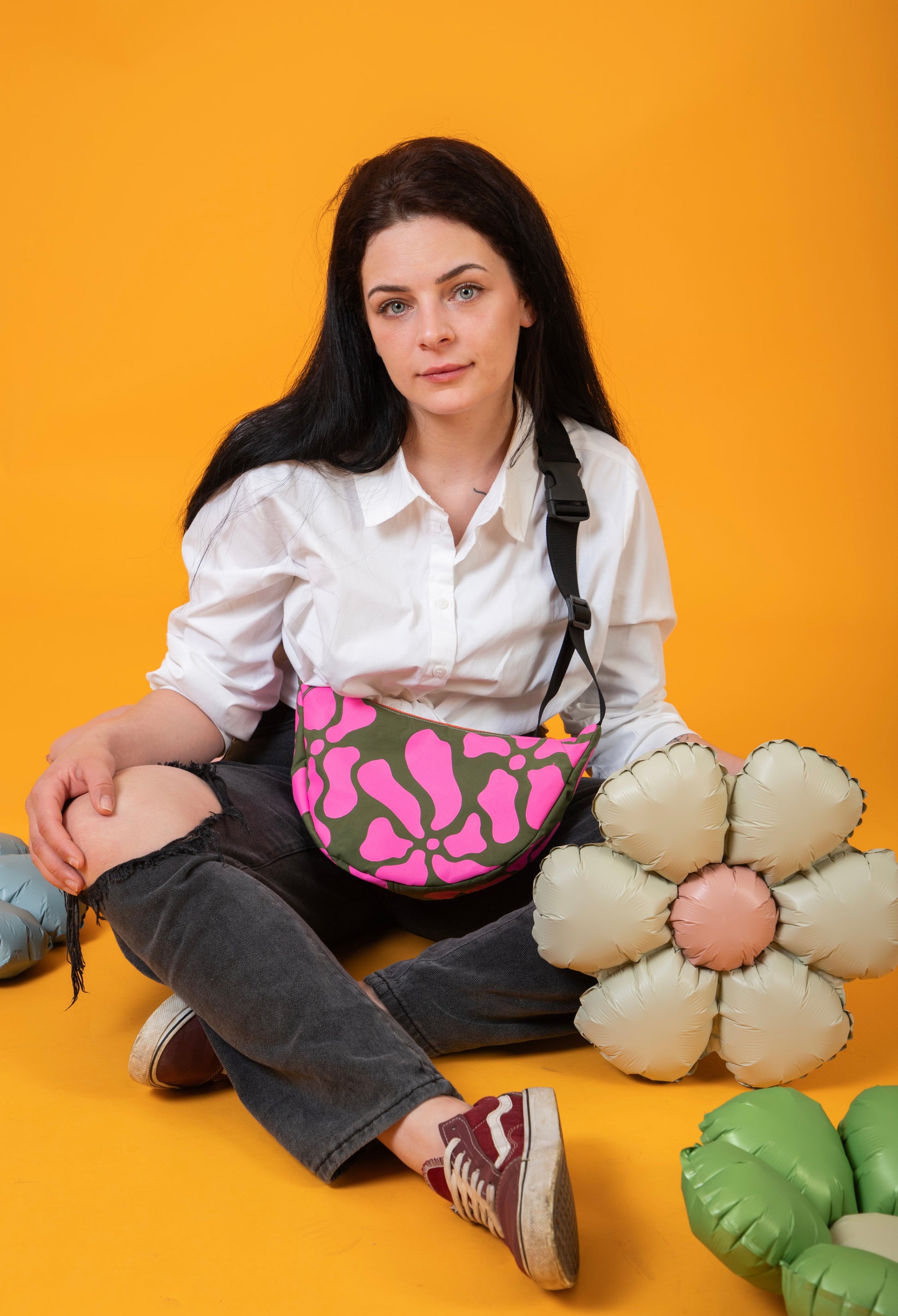 Floral Pattern Sling Bag | Crossbody Bag | Adjustable Waxed Cotton Bag