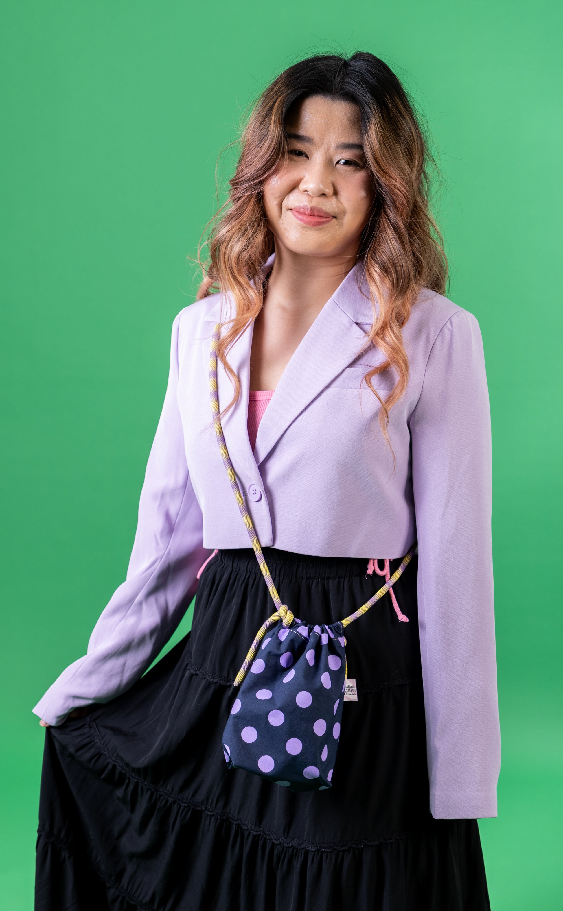 Mini Drawstring Crossbody - Funky Waxed Cotton Bag for Festivals & Dog Walks Polka Dots