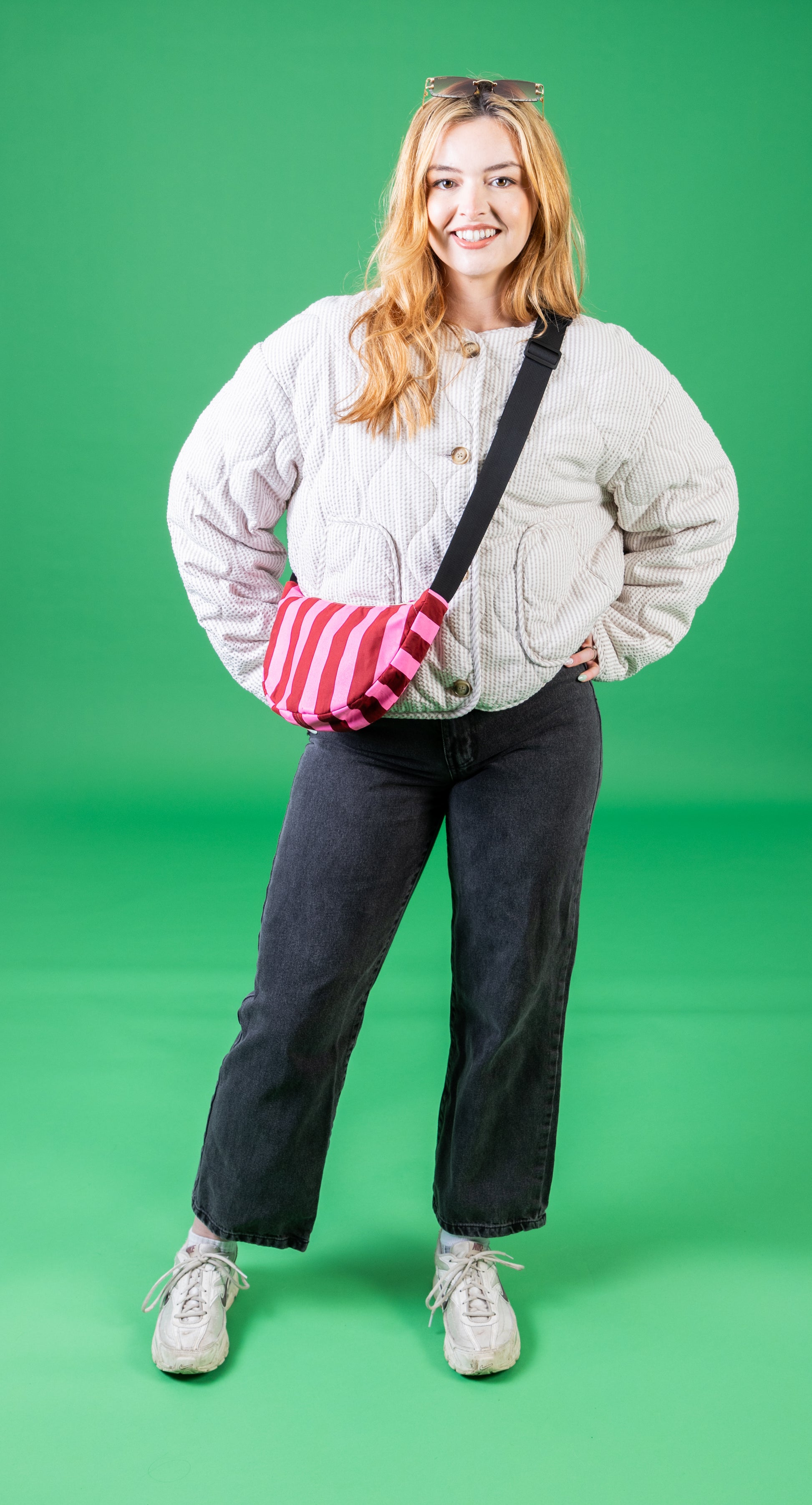 Pink and Dark Red Stripes Sling Bag | Crossbody Bag | Adjustable Waxed Cotton Bag |Stripy Pattern Bag