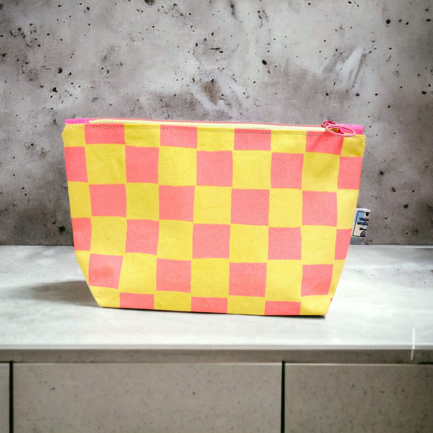 Handprinted Waxed Cotton Small Cosmetic Bag | Eco-Friendly Beauty Organiser for Travel and Daily Use