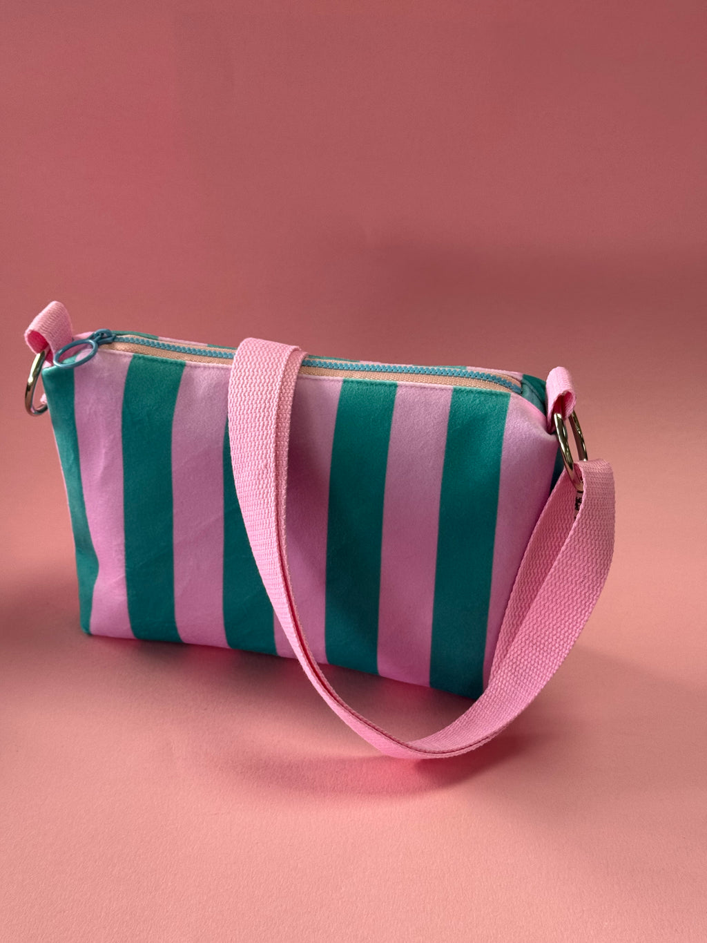 Striped Velvet Boxy Crossbody Bag | Waterproof Lining