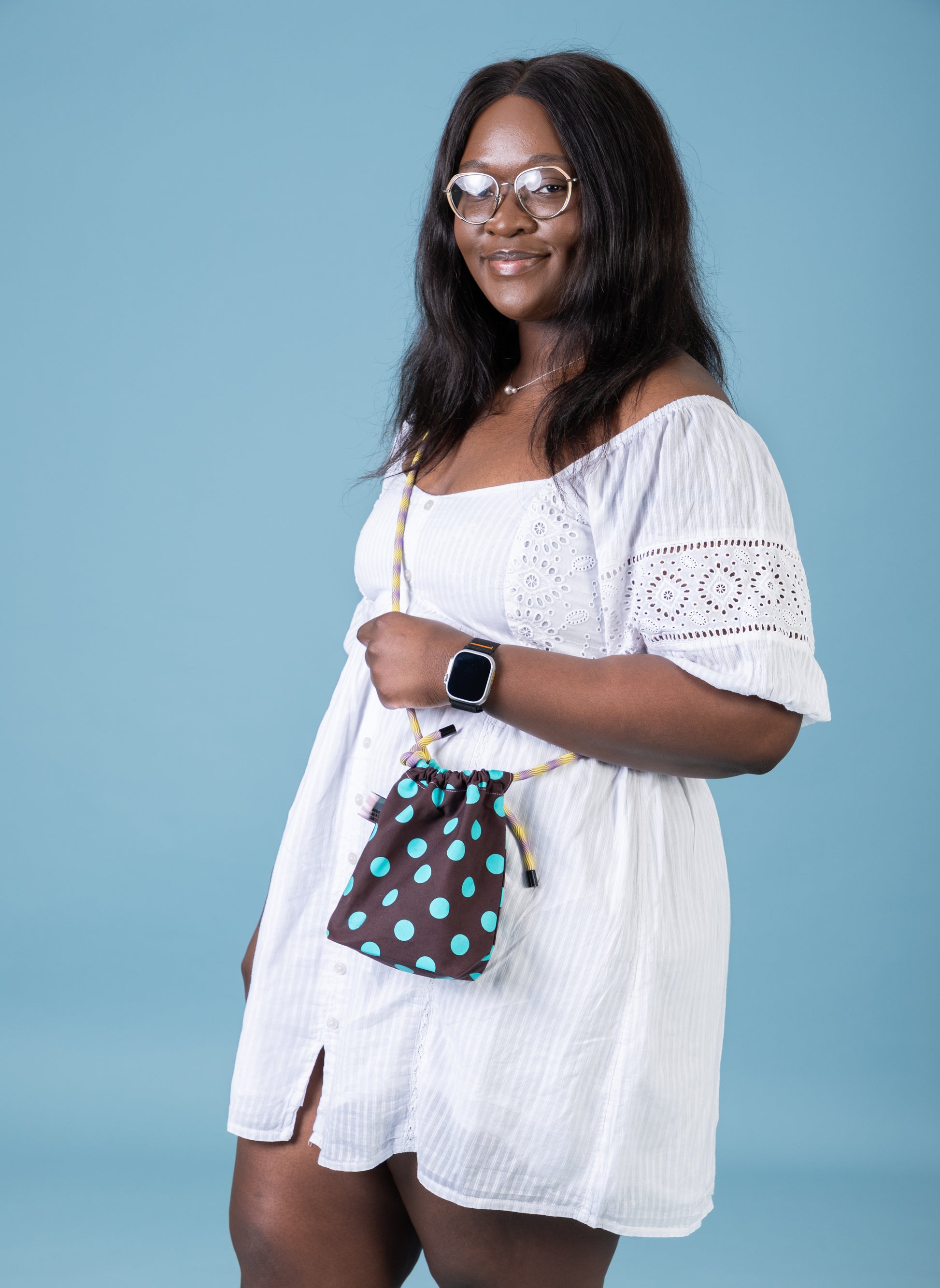 Mini Drawstring Crossbody - Funky Waxed Cotton Bag for Festivals & Dog Walks Polka Dots