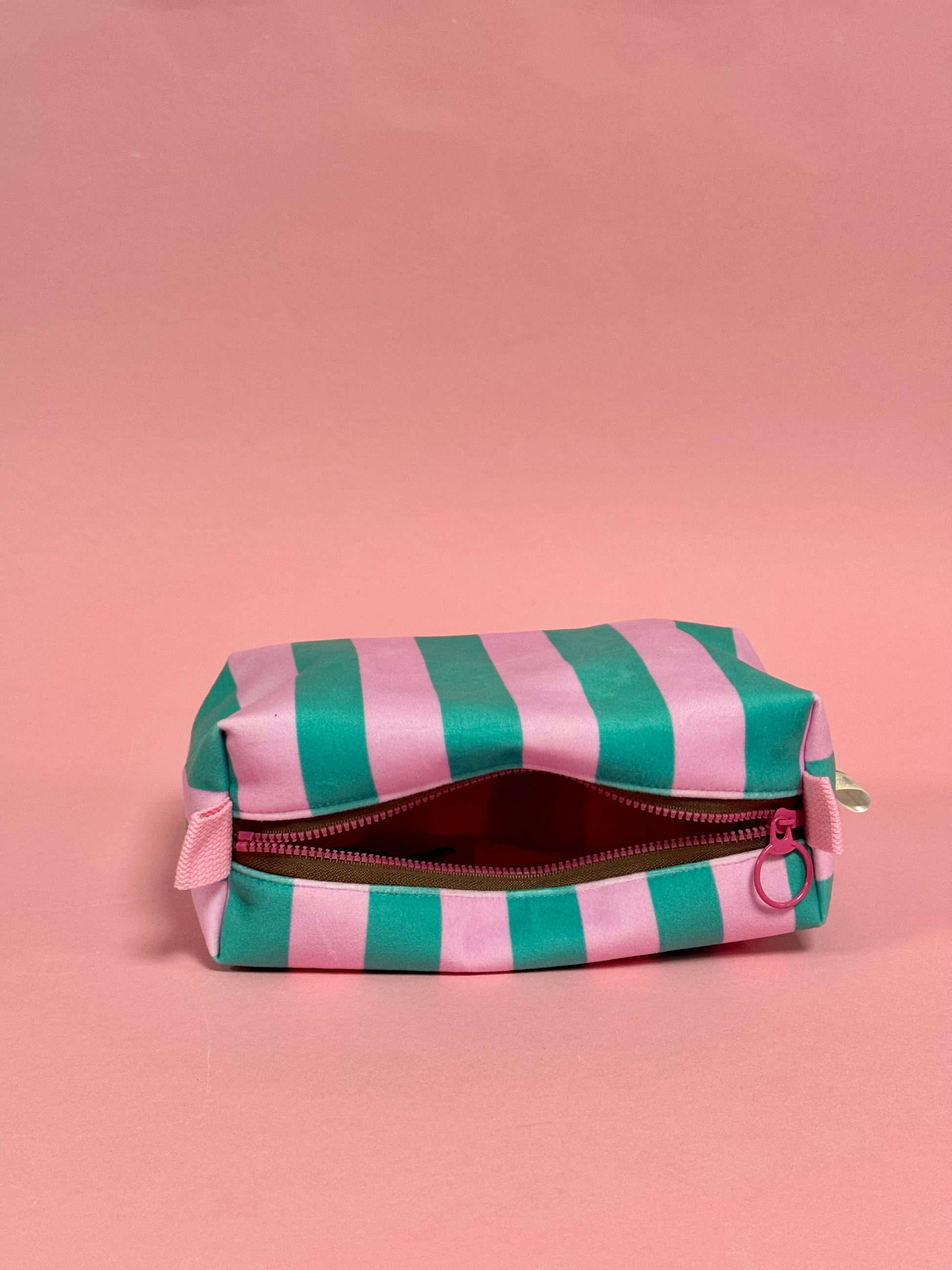 Striped Velvet Boxy Pouch | Waterproof Lining