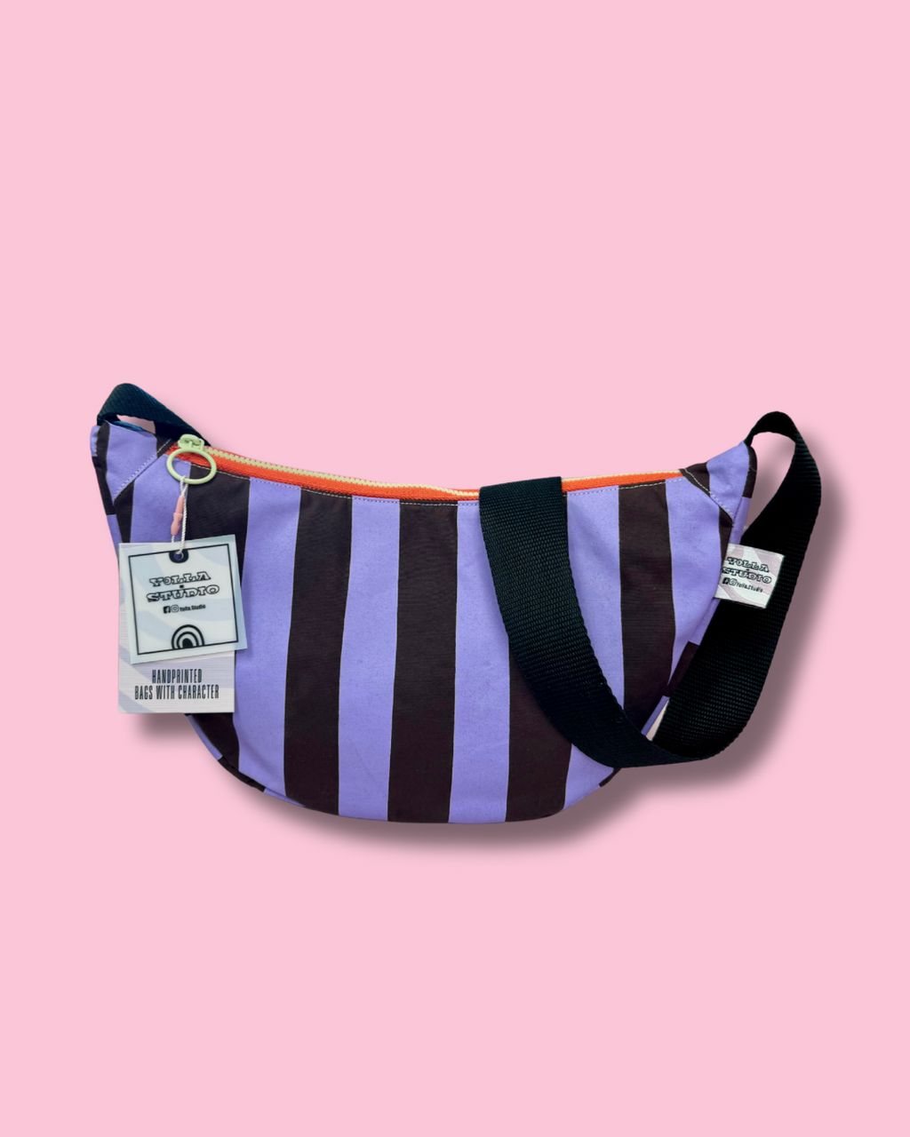 Purple and Burgundy Stripes Sling Bag | Crossbody Bag | Adjustable Waxed Cotton Bag |Stripy Pattern Bag