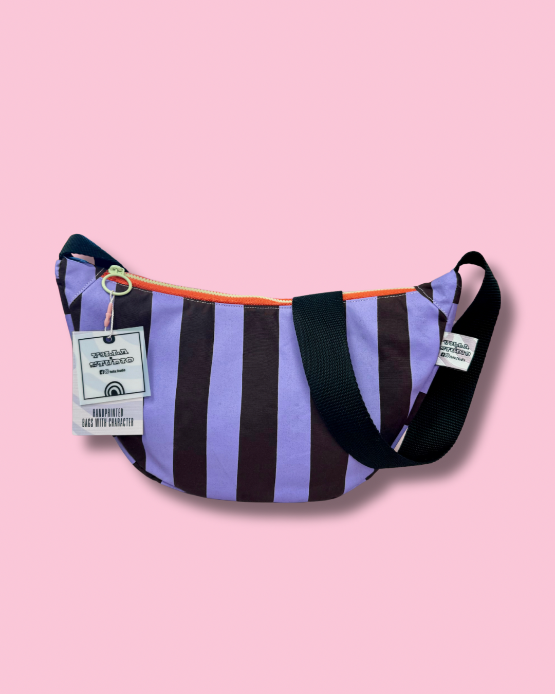 Purple and Burgundy Stripes Sling Bag | Crossbody Bag | Adjustable Waxed Cotton Bag |Stripy Pattern Bag