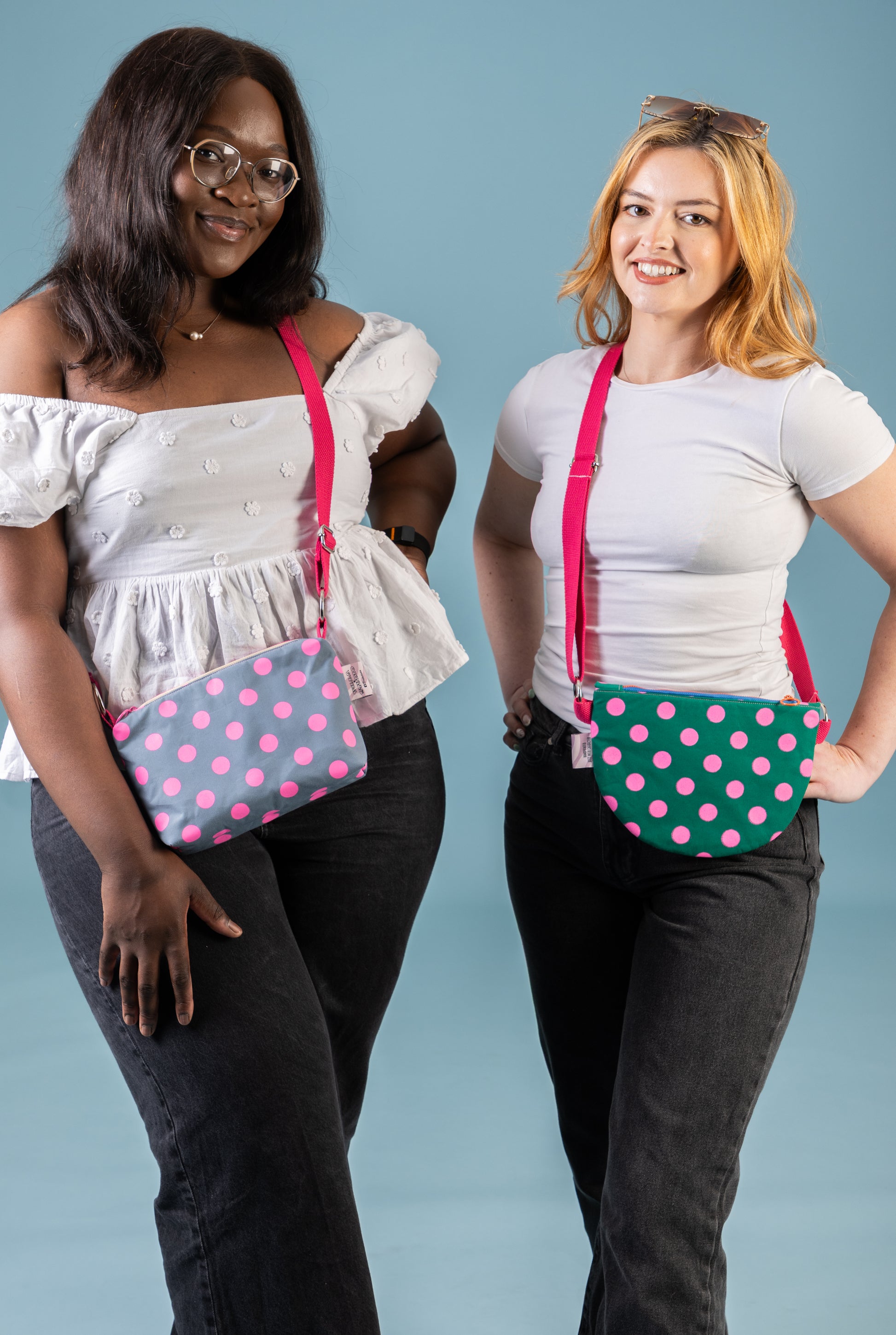 Crossbody Bag | Adjustable Waxed Cotton Bag | Polka Dot Print