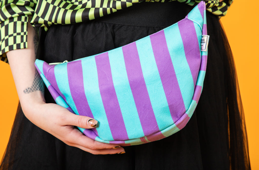 Luxury Striped Velvet Sling Bag – Waterproof Lining