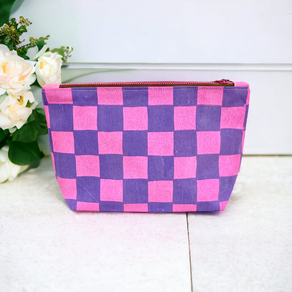 Handprinted Waxed Cotton Cosmetic Bag | Eco-Friendly Beauty Organiser for Travel and Daily Use