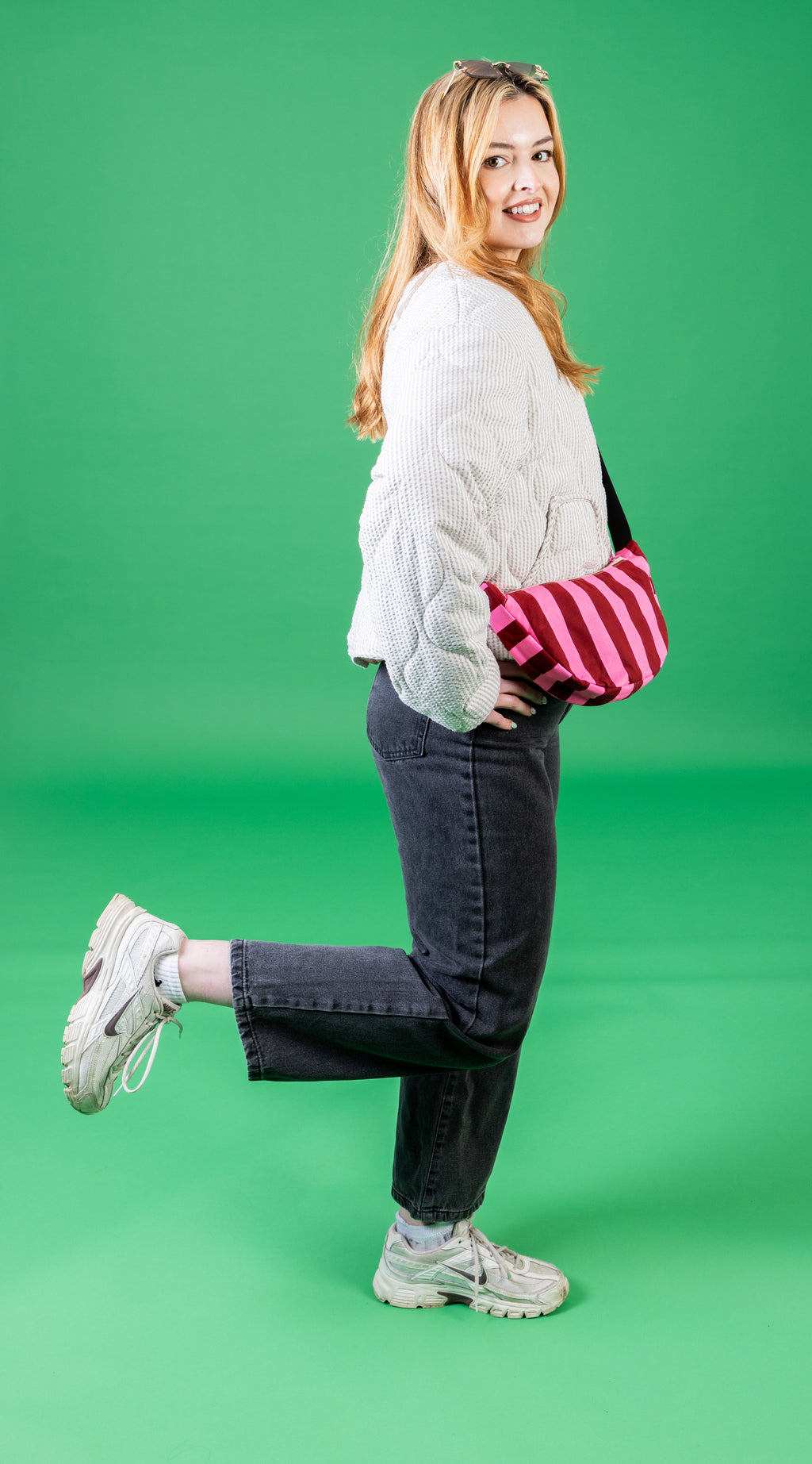 Pink and Dark Red Stripes Sling Bag | Crossbody Bag | Adjustable Waxed Cotton Bag |Stripy Pattern Bag