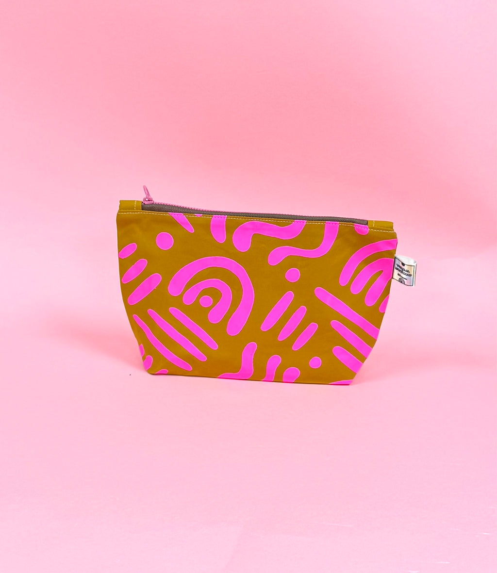 Abstract Print Waxed Cotton Cosmetic Bag | Eco-Friendly Beauty Organiser for Travel and Daily Use