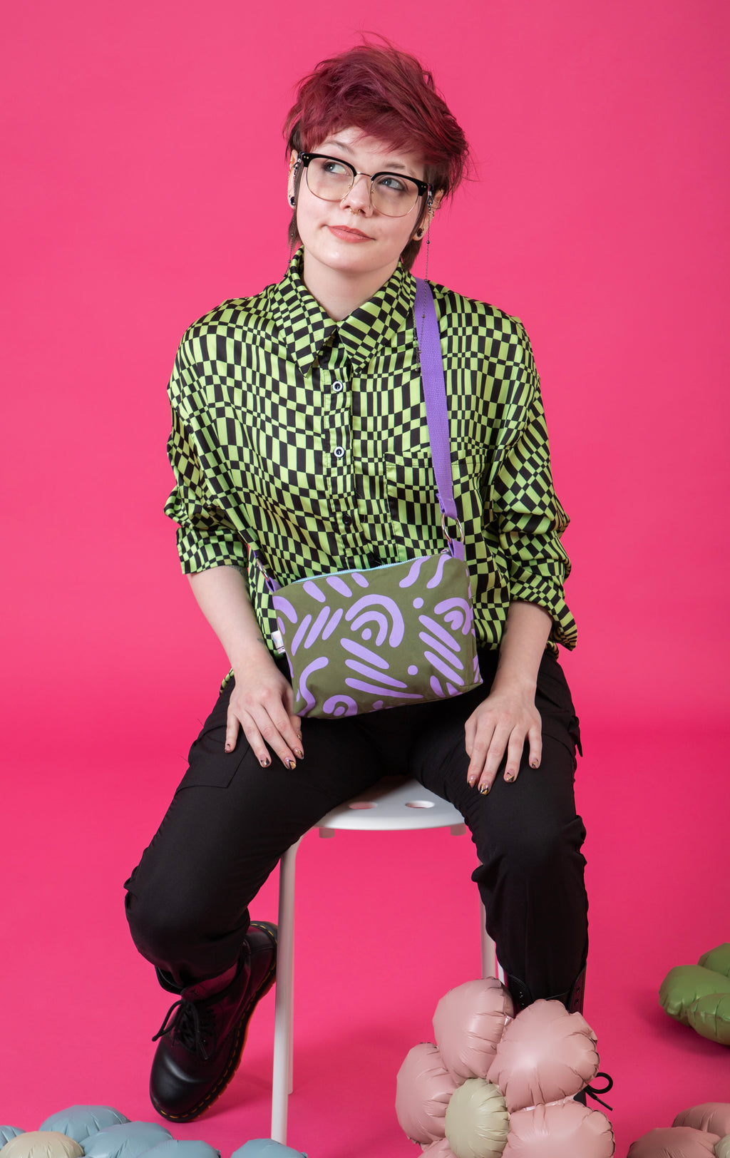 Checkered Pattern Bag | Boxy Crossbody Bag | Adjustable Waxed Cotton Bag