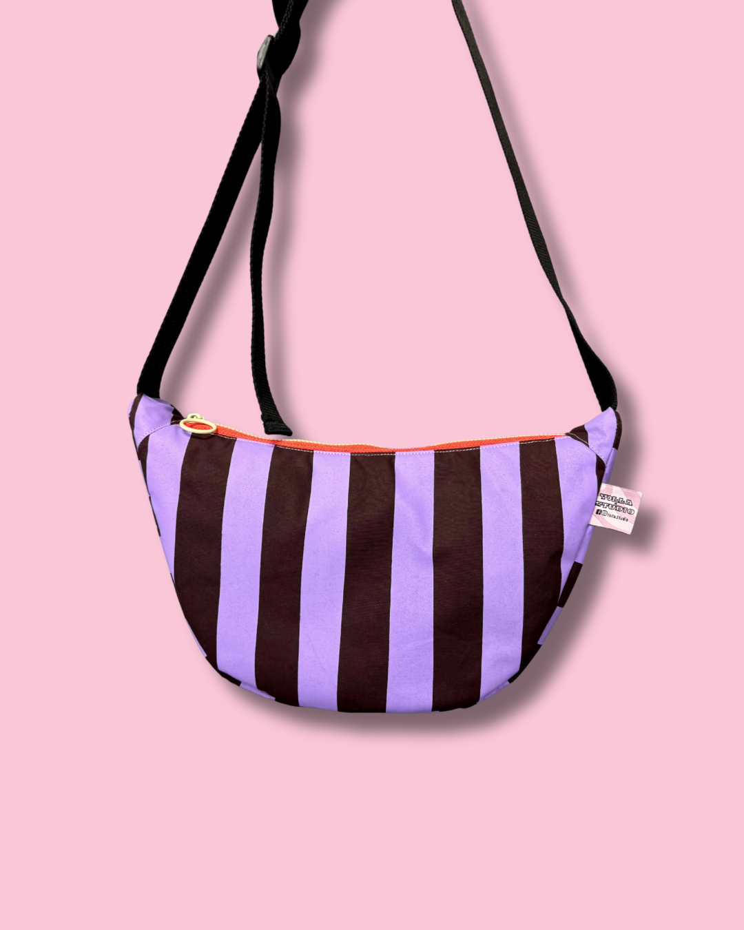 Purple and Burgundy Stripes Sling Bag | Crossbody Bag | Adjustable Waxed Cotton Bag |Stripy Pattern Bag