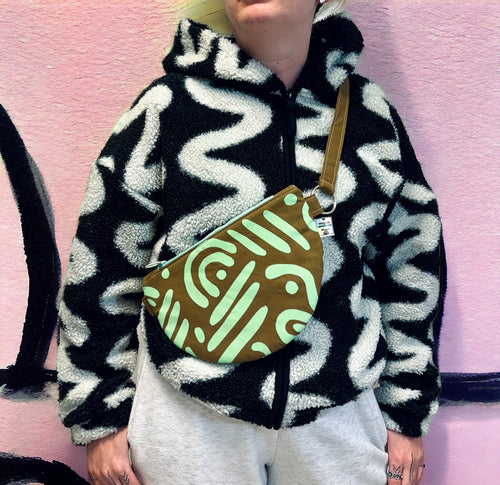 Abstract Pattern Semi Circle Crossbody Bag