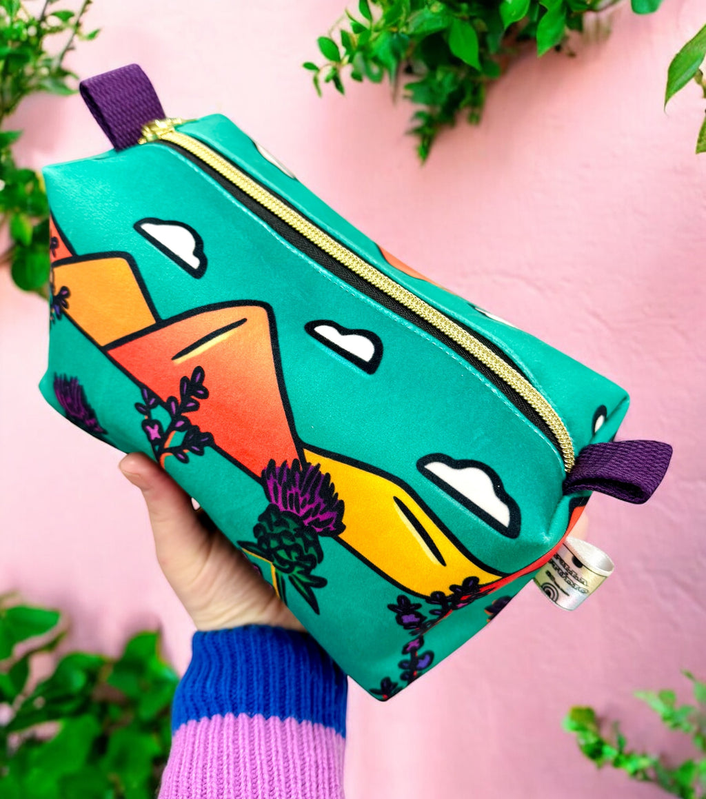 Thistle and Heather Print Boxy Pouch | Stylish Storage for Makeup & Accessories