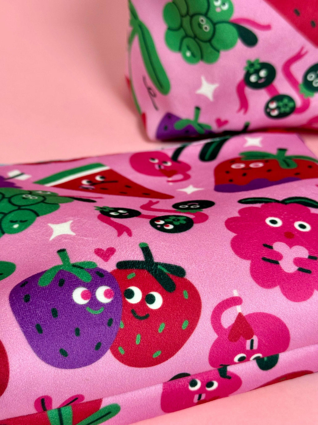 Mini Velvet Boxy Pouch -Fruity Illustration Travel Case - Dundee Made