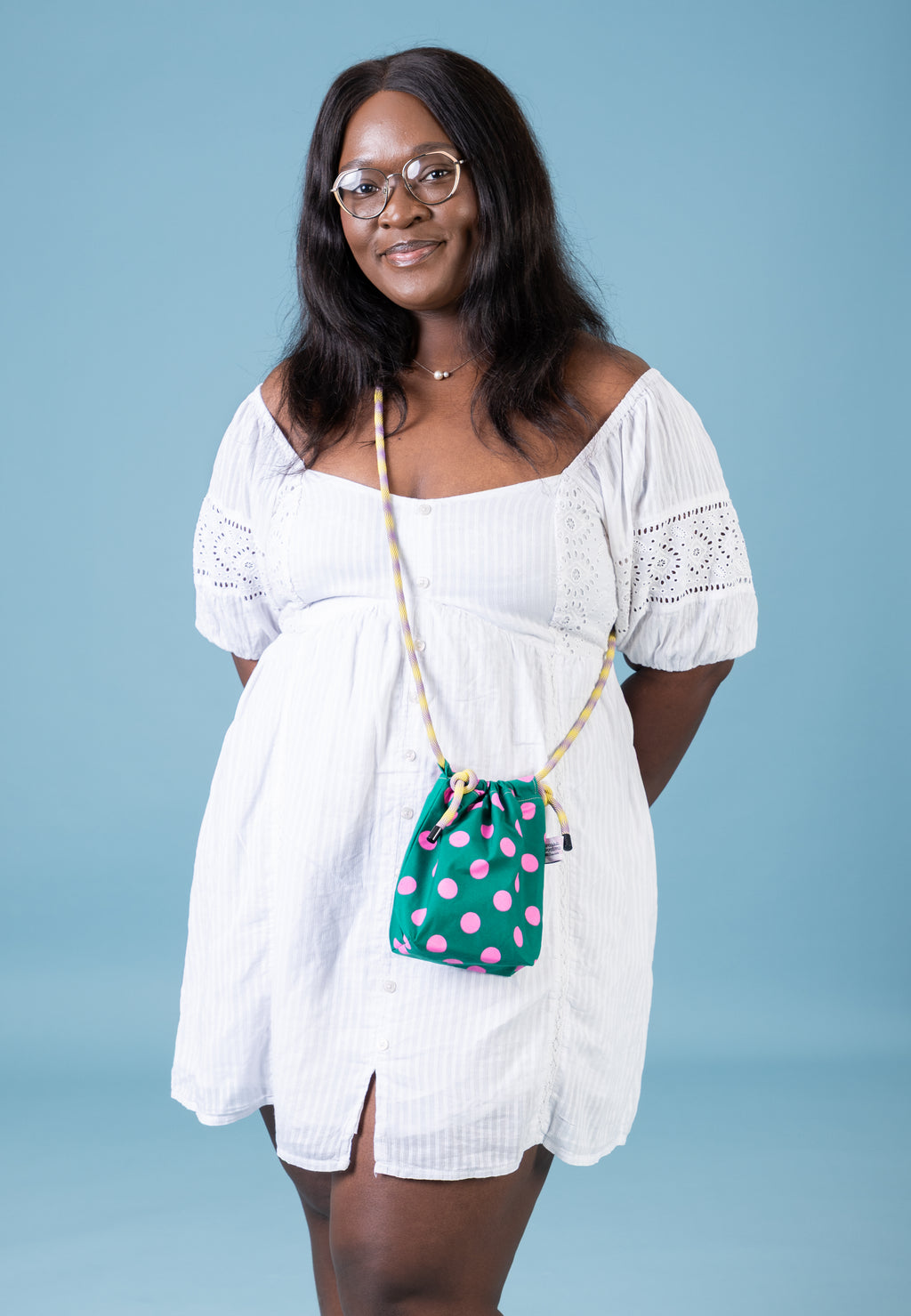 Mini Drawstring Crossbody - Funky Waxed Cotton Bag for Festivals & Dog Walks Polka Dots
