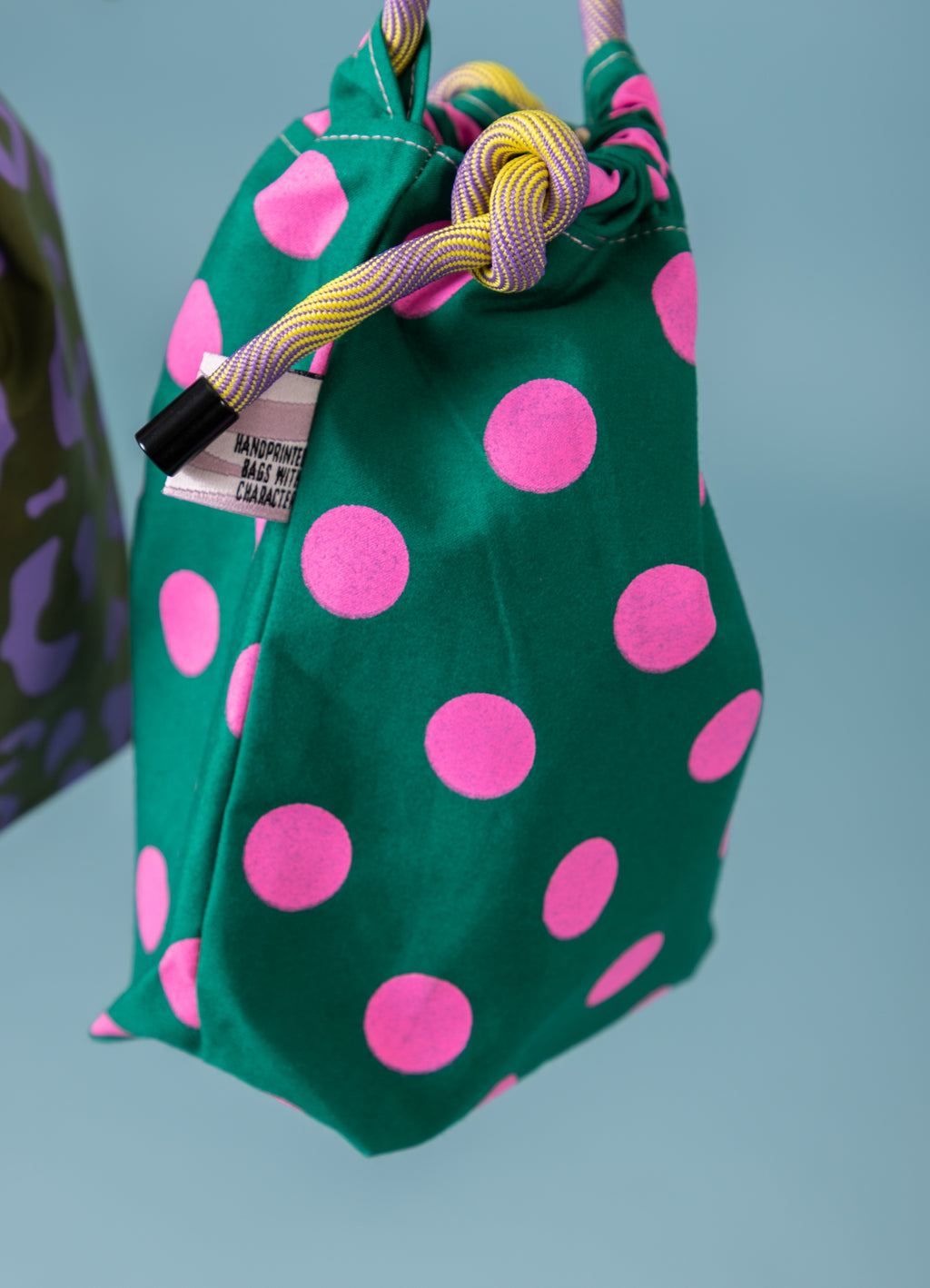 Mini Drawstring Crossbody - Funky Waxed Cotton Bag for Festivals & Dog Walks Polka Dots