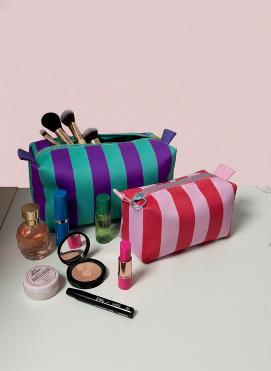 Mini Striped Velvet Boxy Pouch