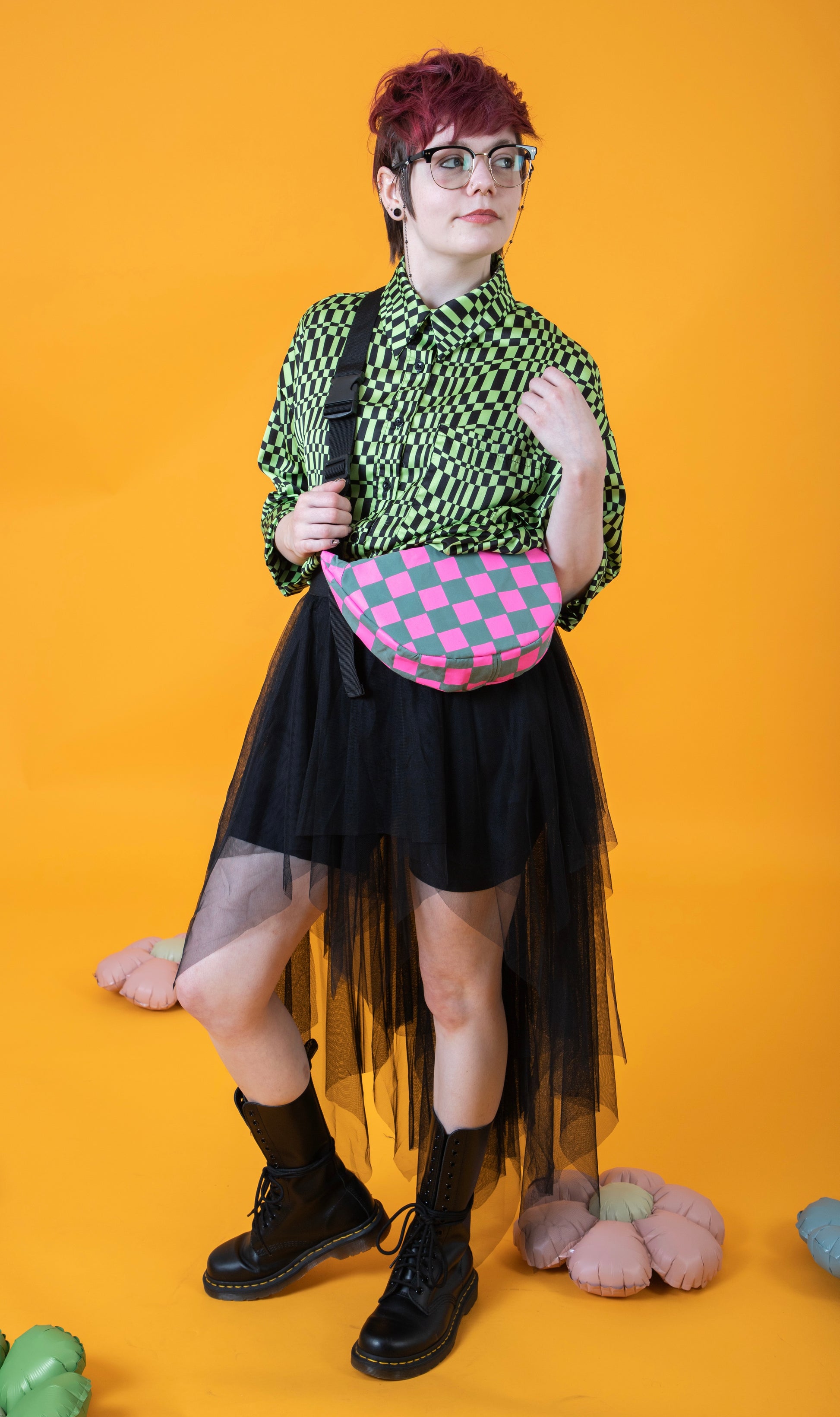 Checkered Pattern Sling Bag | Crossbody Bag | Adjustable Waxed Cotton Bag