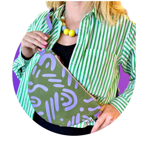 Abstract Pattern Semi Circle Crossbody Bag