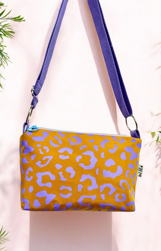 Leopard Print Bag | Boxy Crossbody Bag | Adjustable Waxed Cotton Bag | Leopard Print Bag