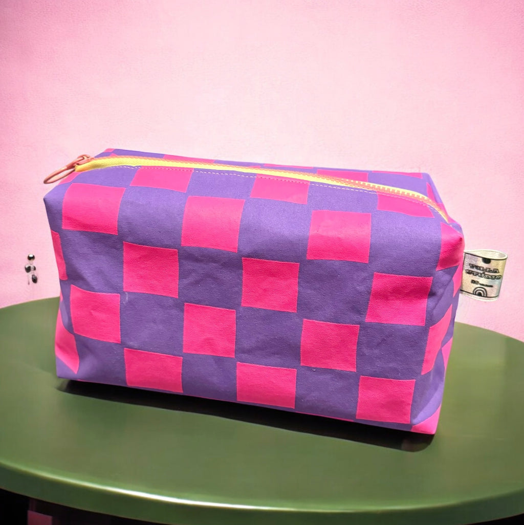 Versatile Boxy Pouch for Travel & Accessories | Travel Bag | Checkered Print Pouch