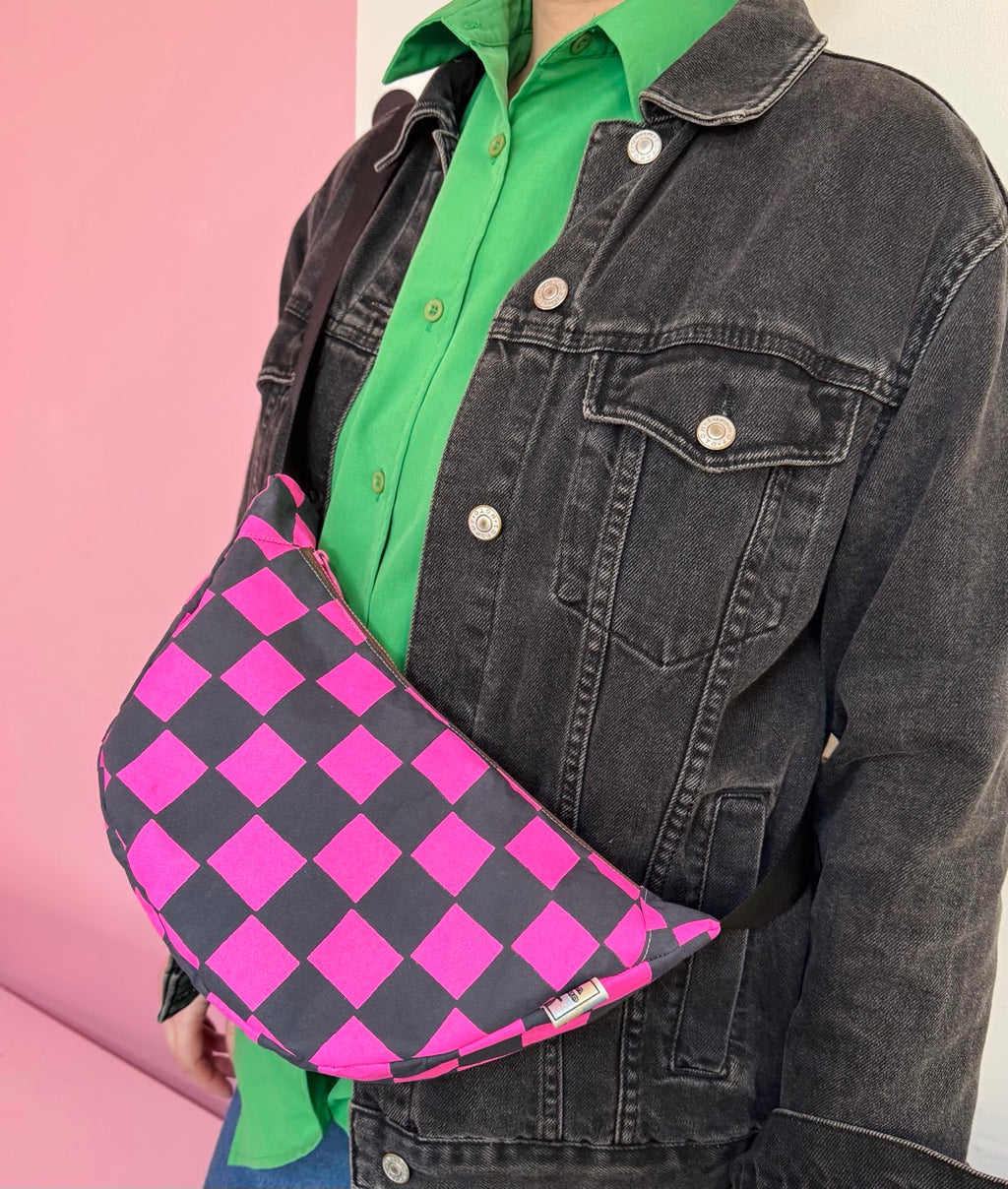 Checkered Pattern Sling Bag | Crossbody Bag | Adjustable Waxed Cotton Bag